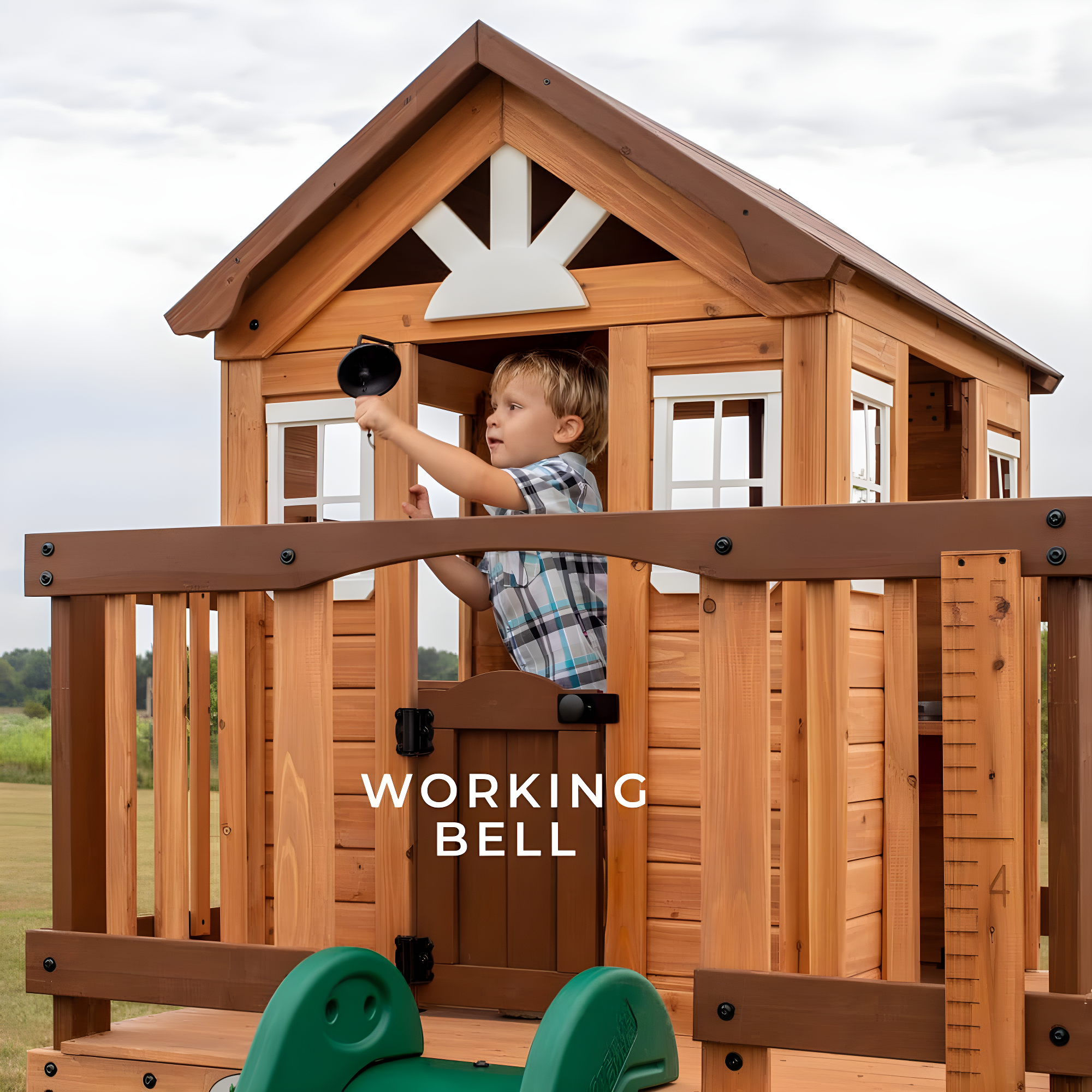 Backyard Discovery Echo Heights Cedar Wooden Elevated Playhouse, Slide, Play Kitchen