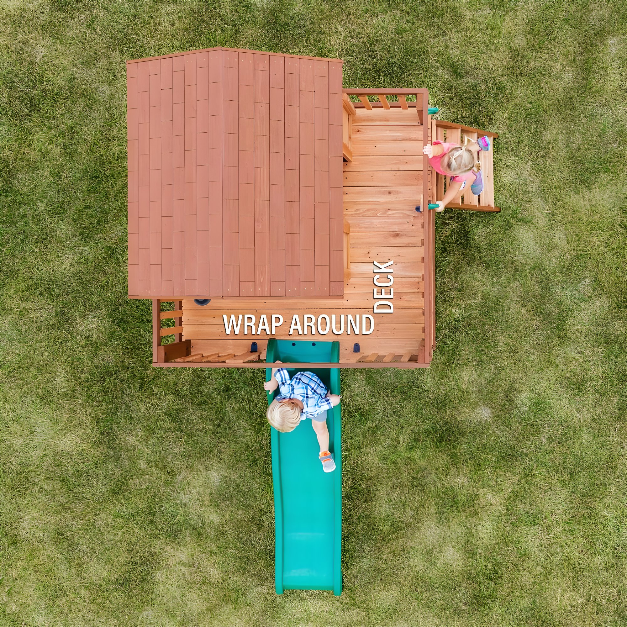 Backyard Discovery Echo Heights Cedar Wooden Elevated Playhouse, Slide, Play Kitchen