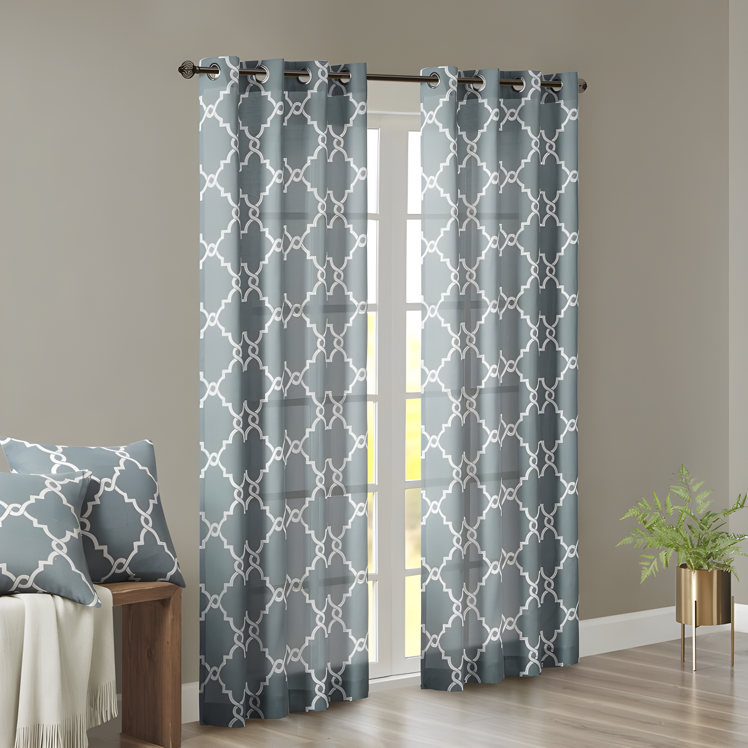 Madison Park Fretwork Print Grommet Top Single Window Curtain Panel