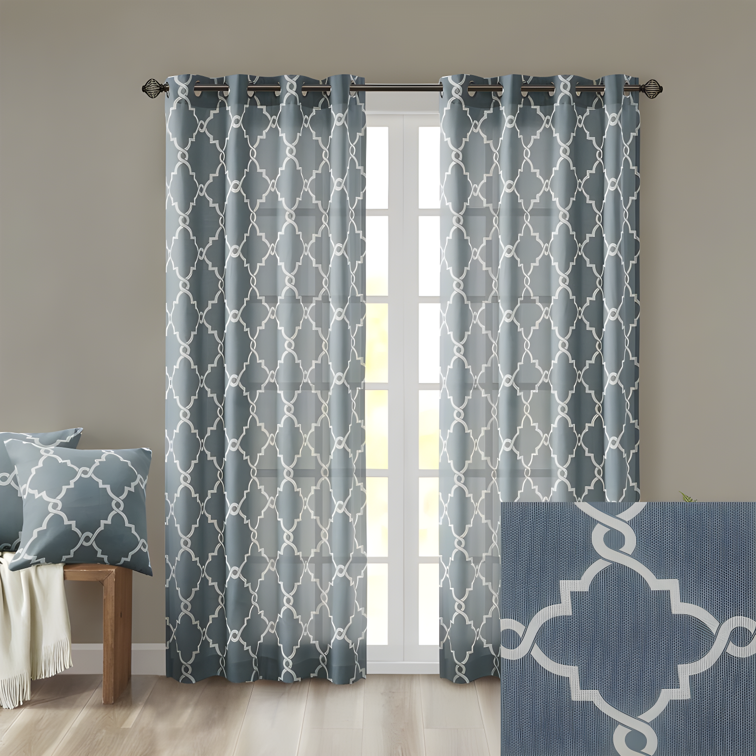 Madison Park Fretwork Print Grommet Top Single Window Curtain Panel