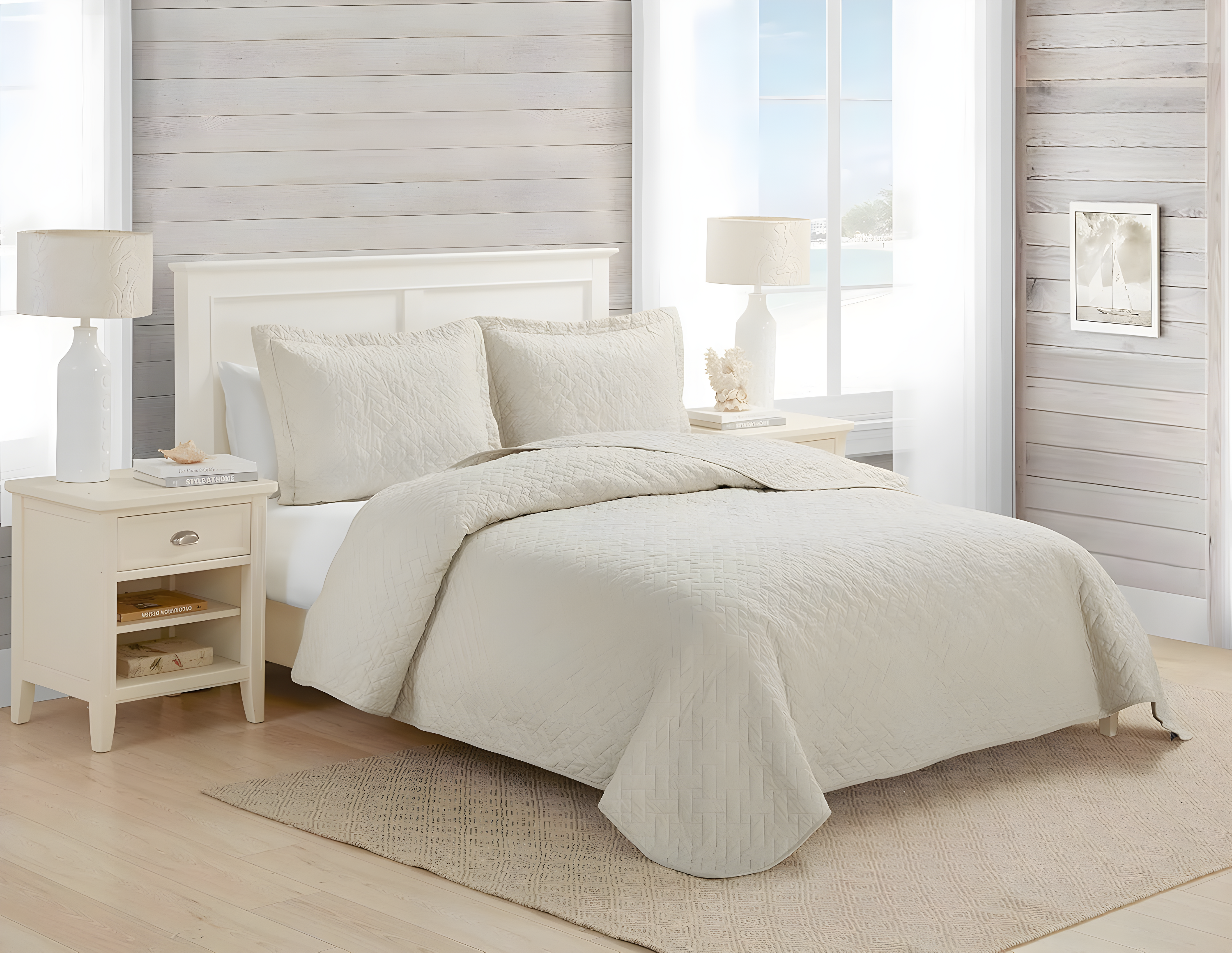 Tommy Bahama Raffia Solid Cotton Reversible Quilt Set