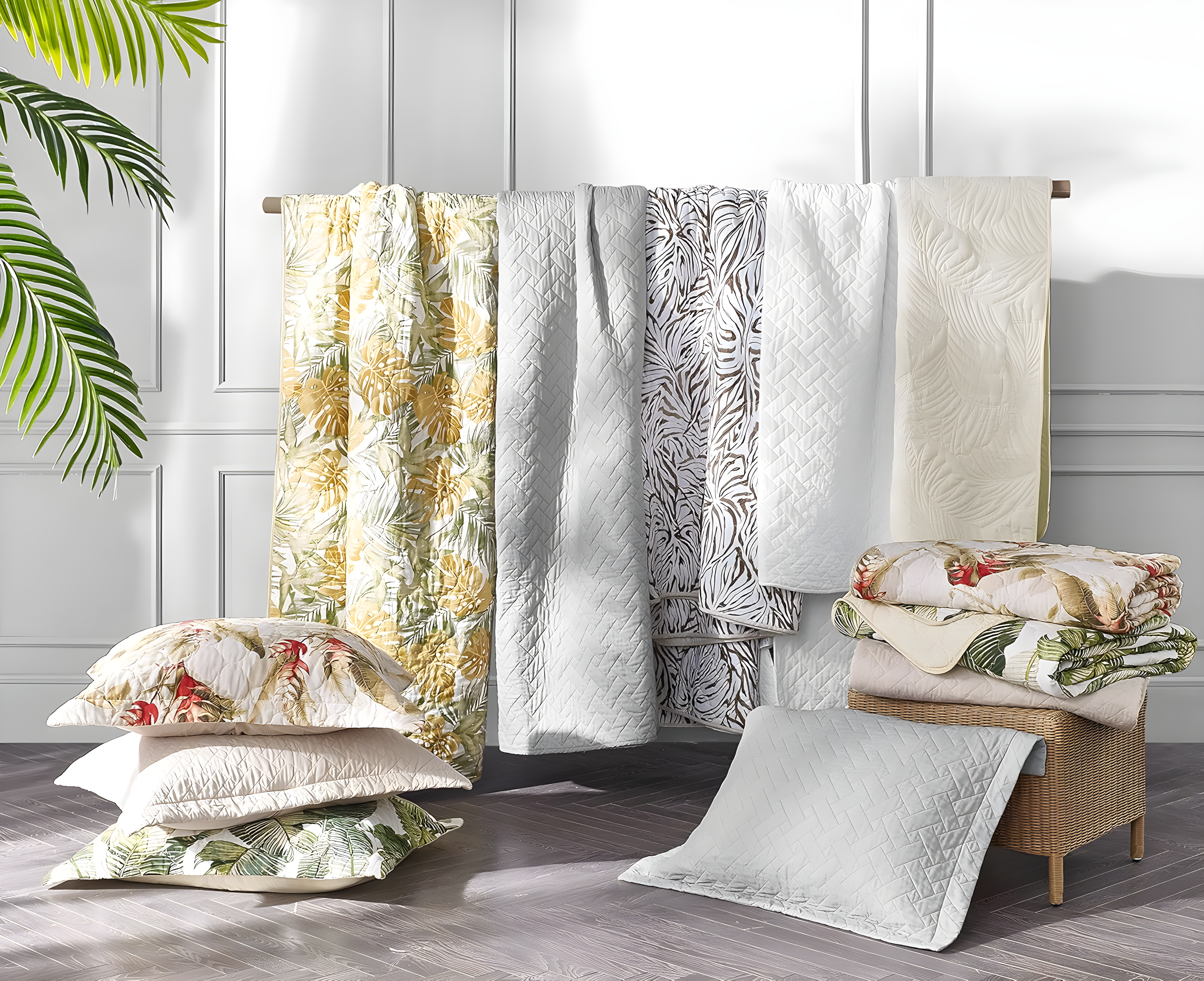 Tommy Bahama Raffia Solid Cotton Reversible Quilt Set
