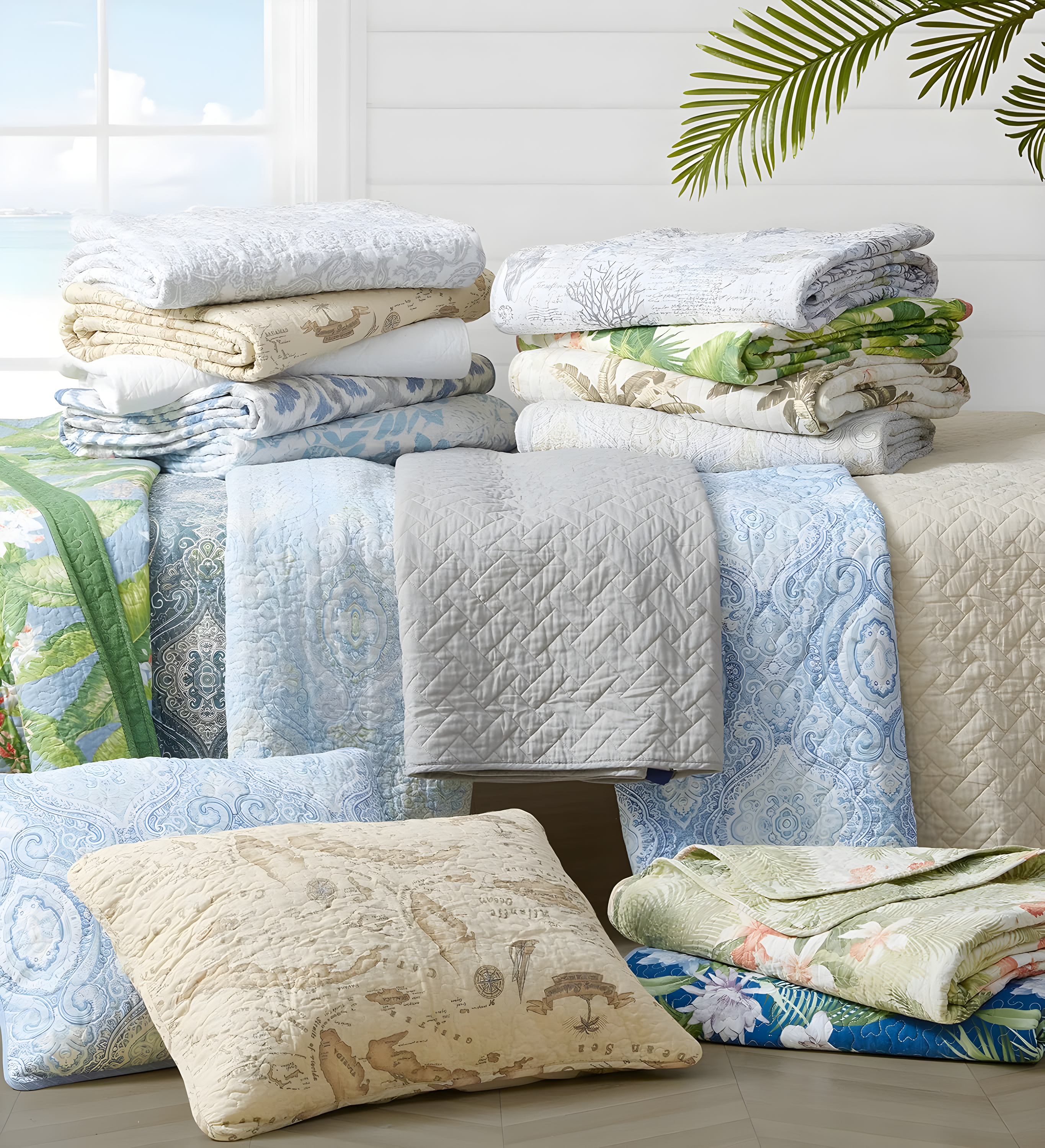 Tommy Bahama Raffia Solid Cotton Reversible Quilt Set