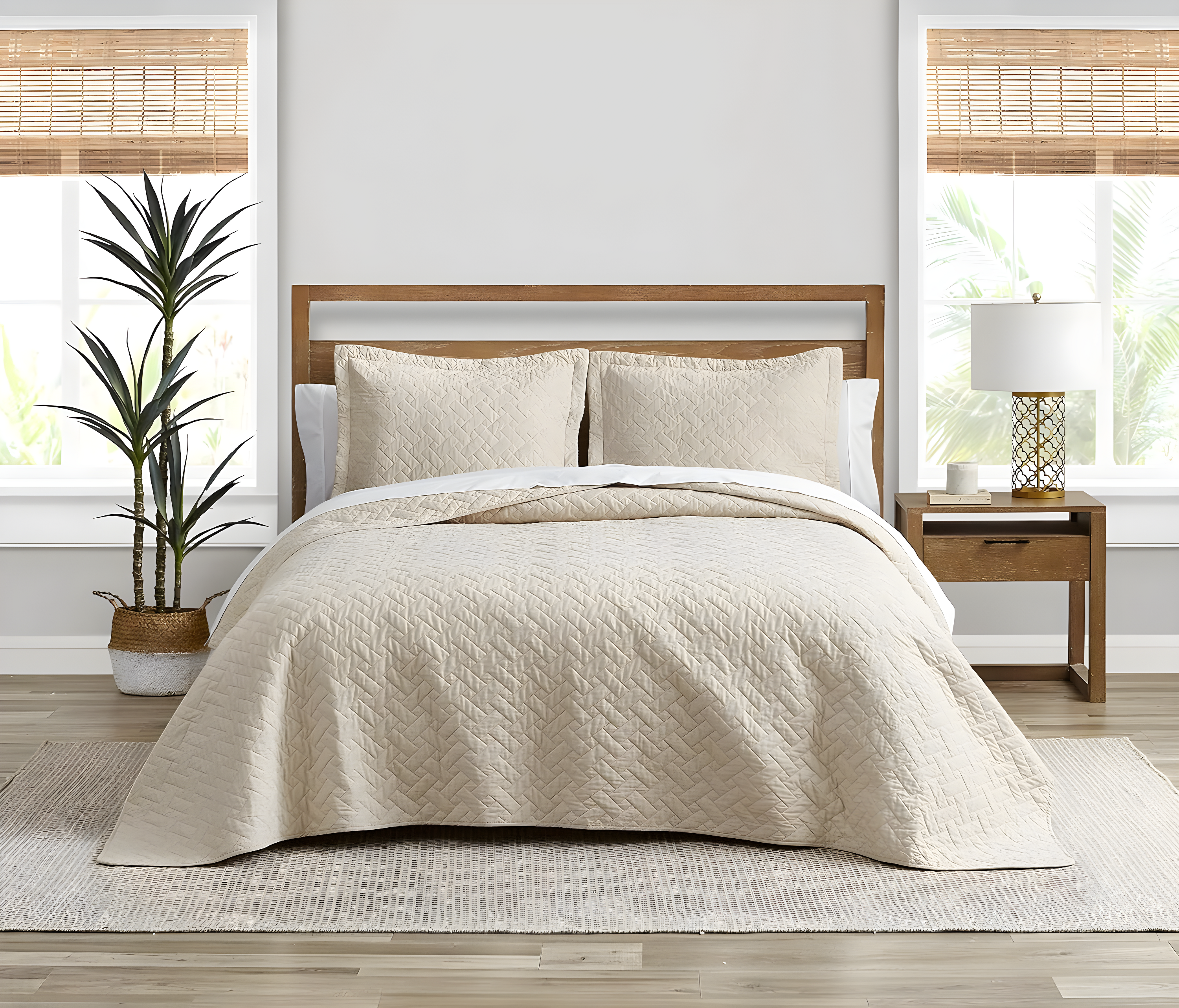Tommy Bahama Raffia Solid Cotton Reversible Quilt Set