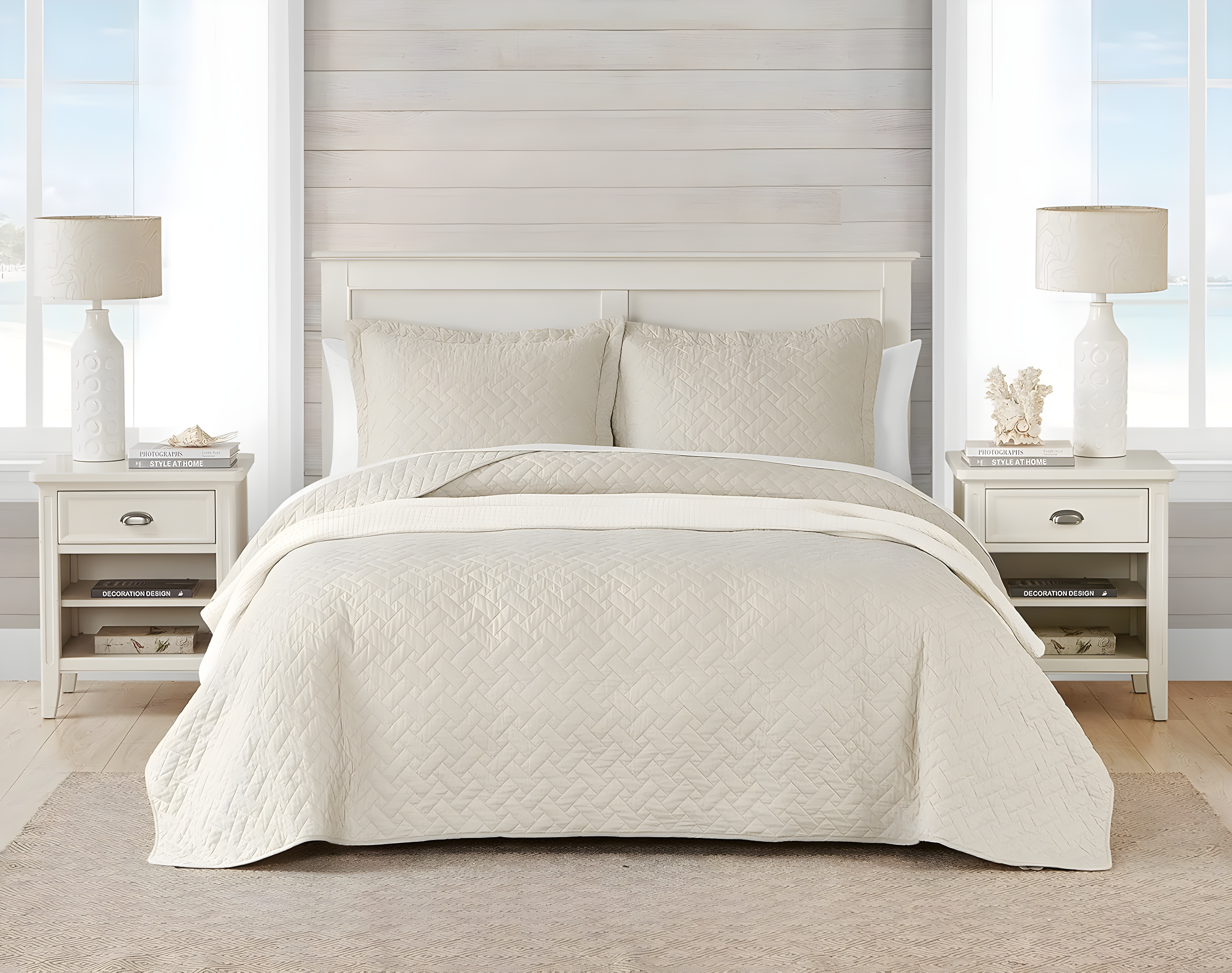 Tommy Bahama Raffia Solid Cotton Reversible Quilt Set