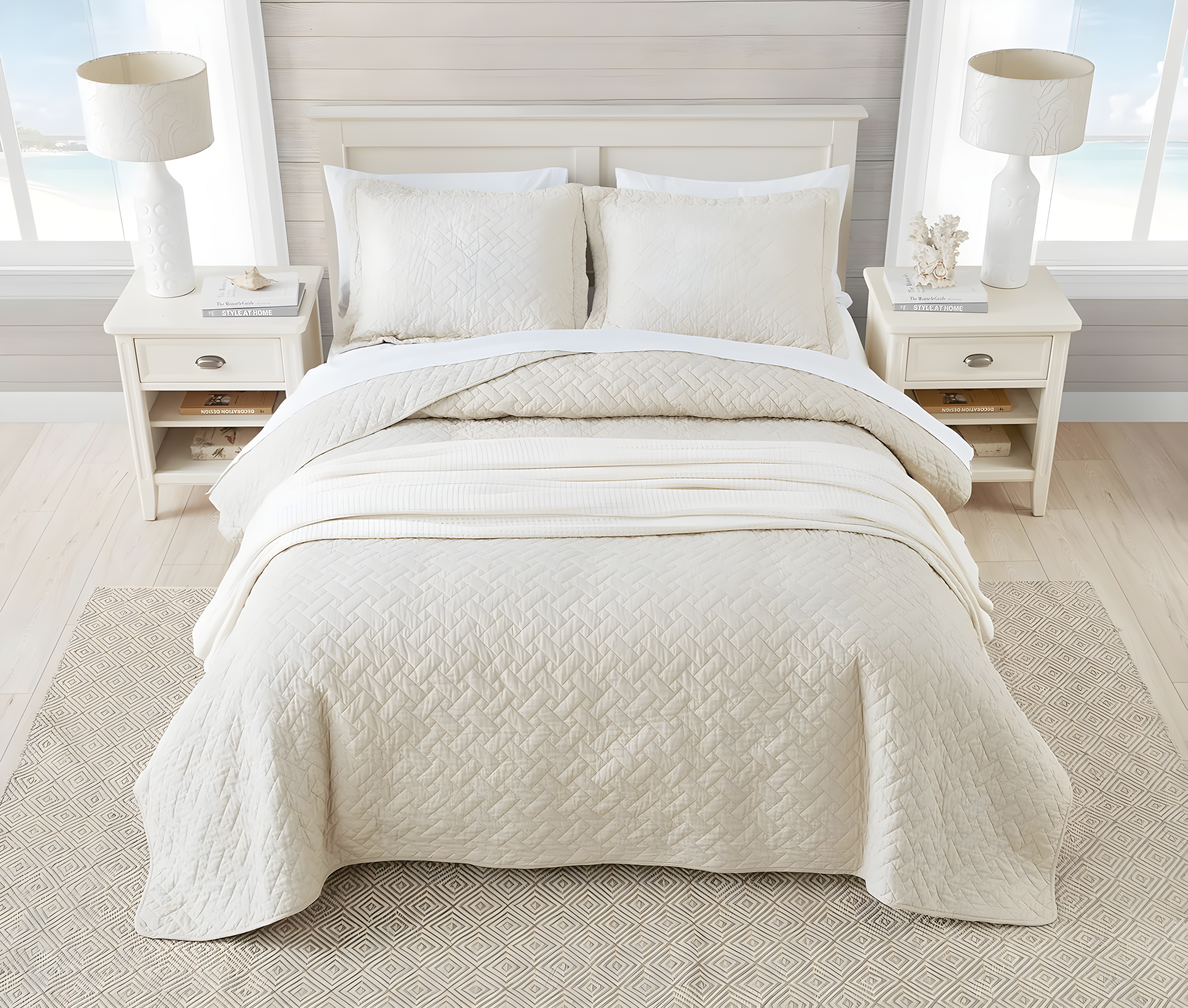 Tommy Bahama Raffia Solid Cotton Reversible Quilt Set