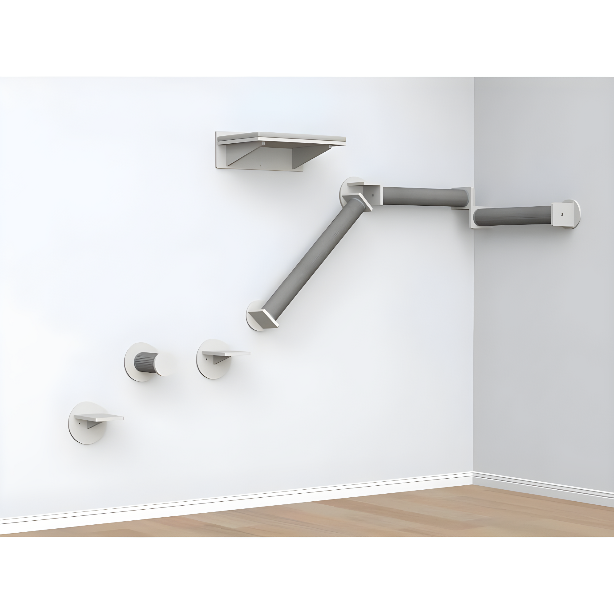 TRIXIE Wall Set 6 Wall Mounted Cat Climbing System, 3 Scratching Posts Goes Around Corners, 3 Platforms, 1 Step