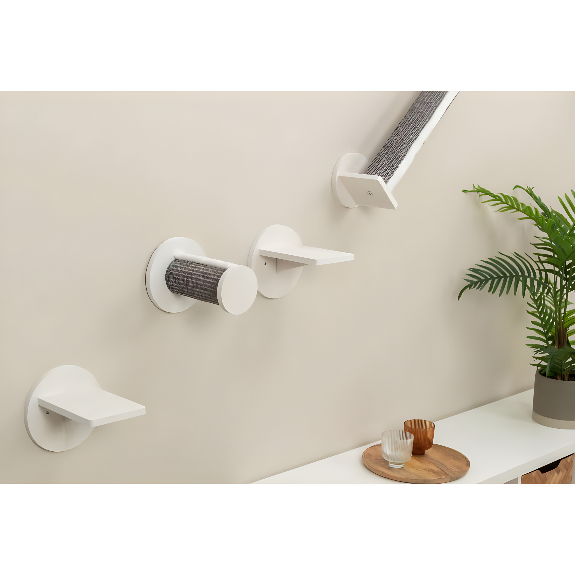 TRIXIE Wall Set 6 Wall Mounted Cat Climbing System, 3 Scratching Posts Goes Around Corners, 3 Platforms, 1 Step