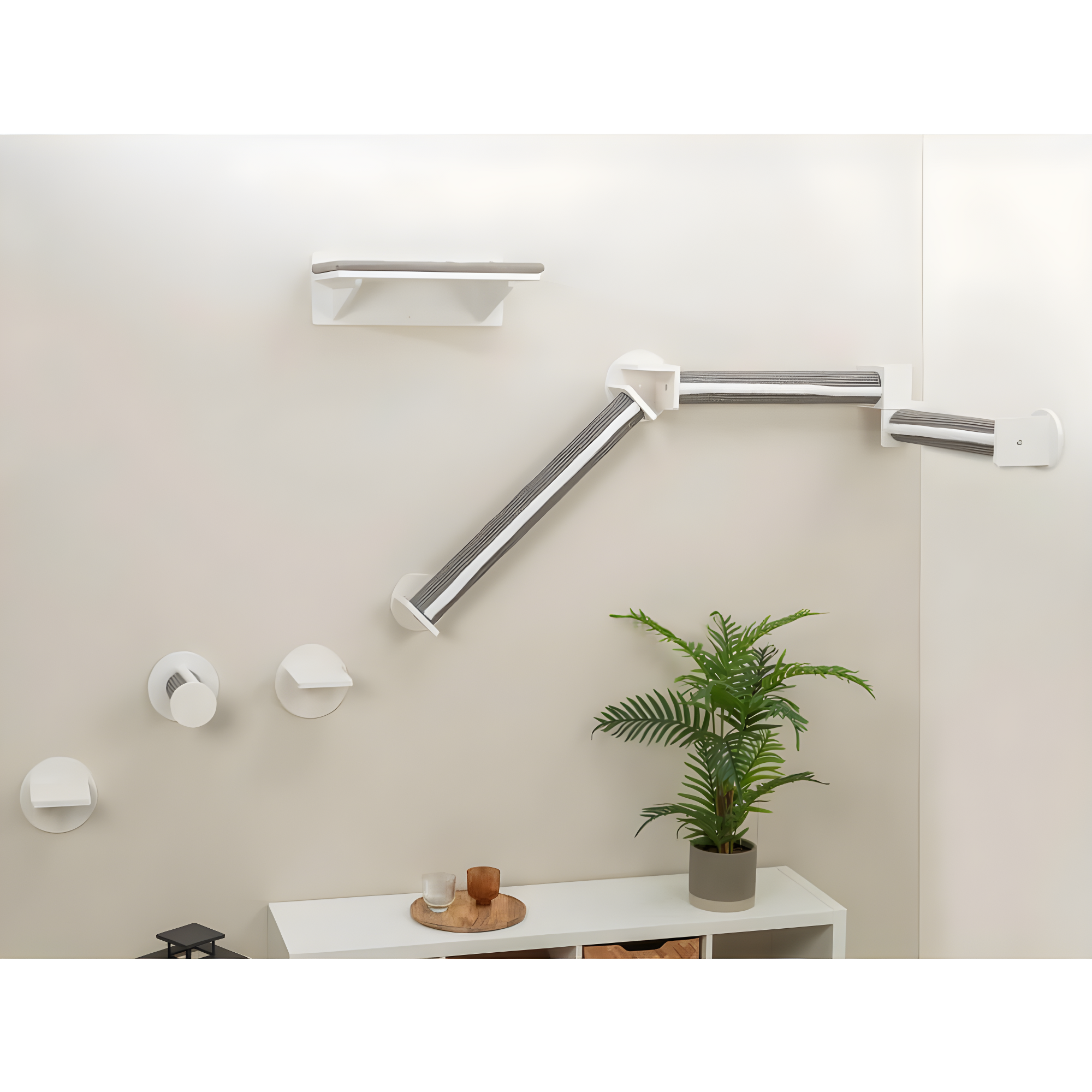 TRIXIE Wall Set 6 Wall Mounted Cat Climbing System, 3 Scratching Posts Goes Around Corners, 3 Platforms, 1 Step