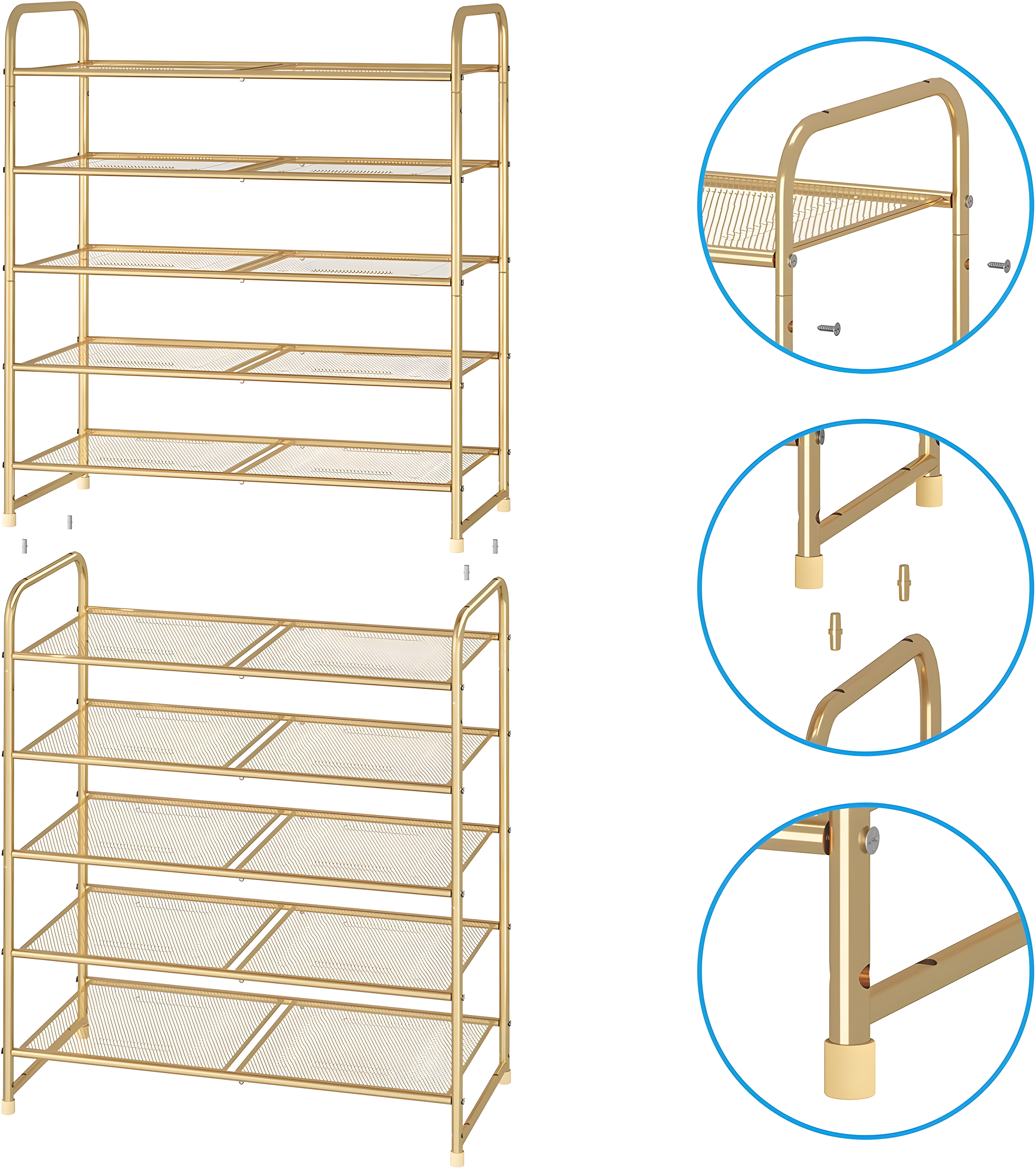 Rebrilliant 5-Tier Stackable Shoe Rack, Expandable & Adjustable Shoe Organizer Storage Shelf
