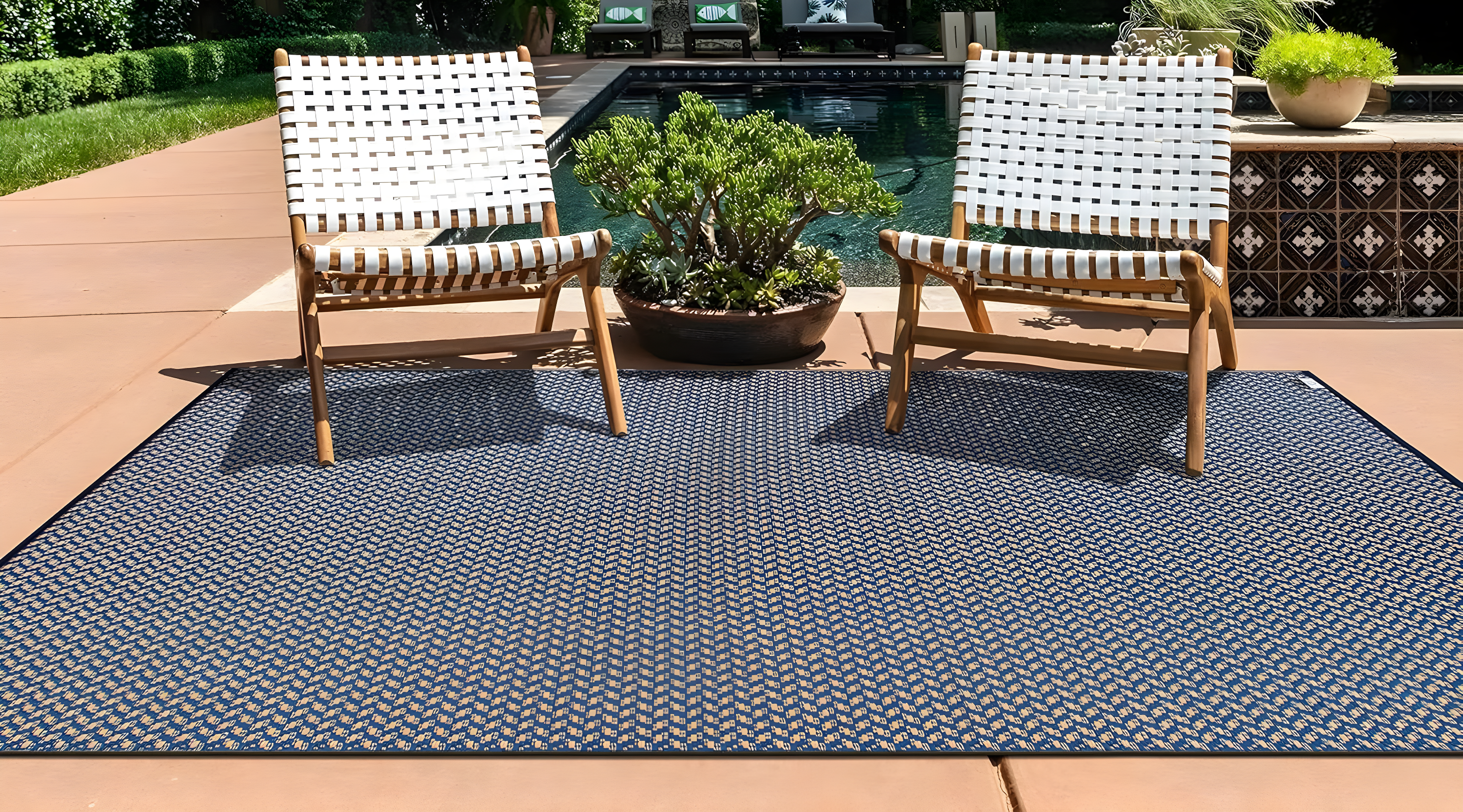 World Rug Gallery Contemporay Solid Reversible Plastic Indoor and Outdoor Rugs - NAVY 3'x5'