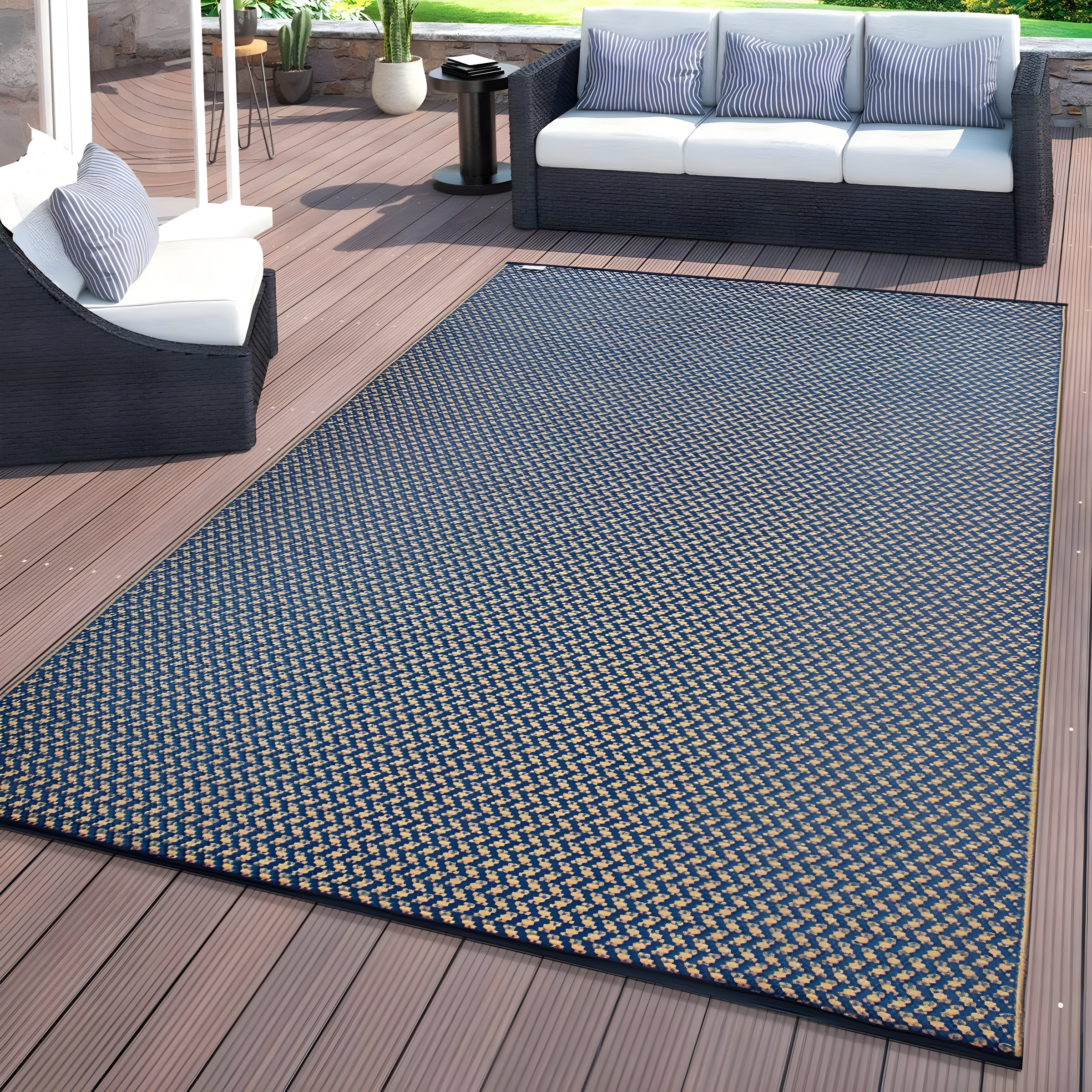World Rug Gallery Contemporay Solid Reversible Plastic Indoor and Outdoor Rugs - NAVY 3'x5'