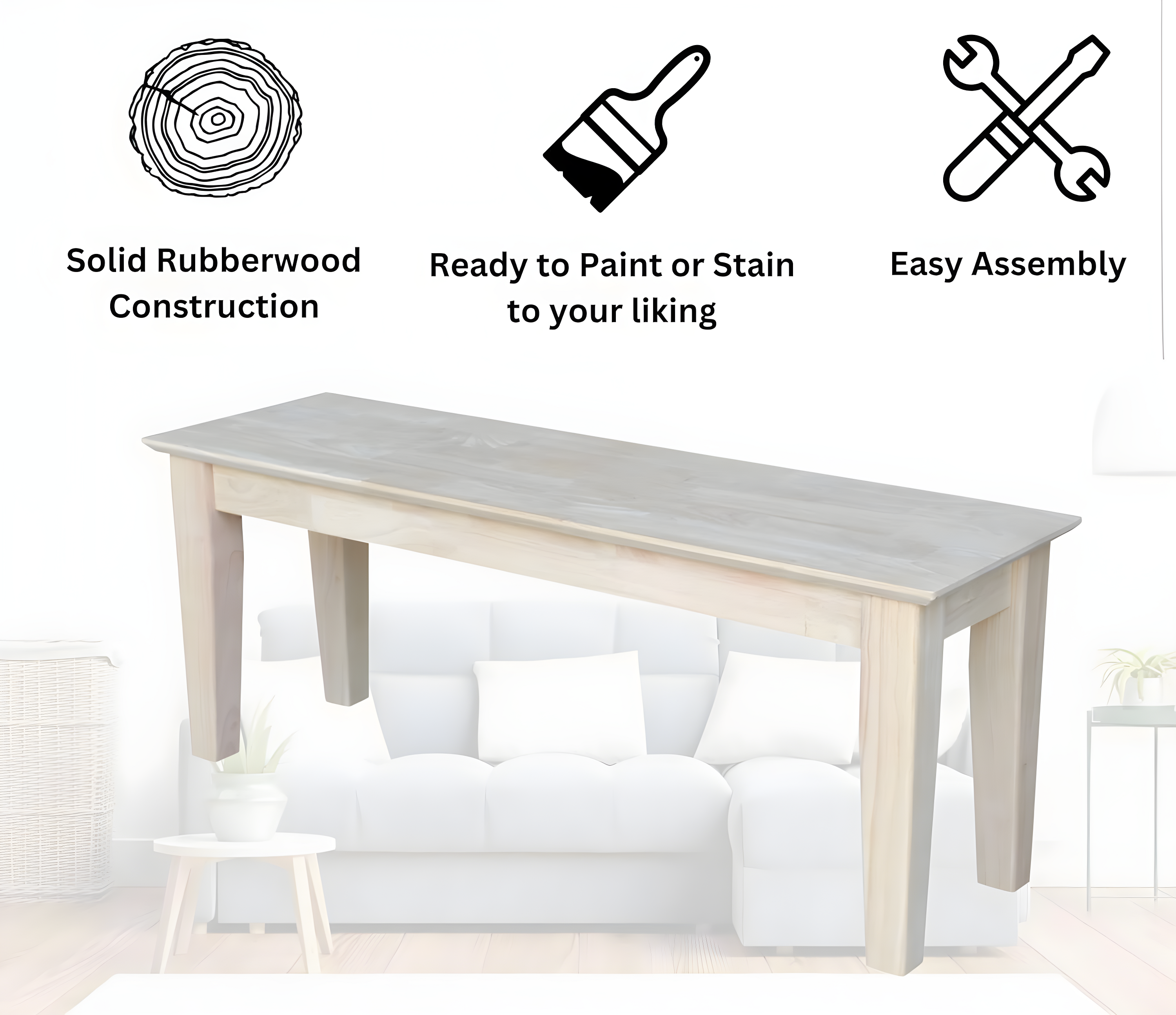 Farmhouse Bench - Unfinished - International Concepts: Hardwood Rectangular Seat for Dining & Bedroom, Seats 2
