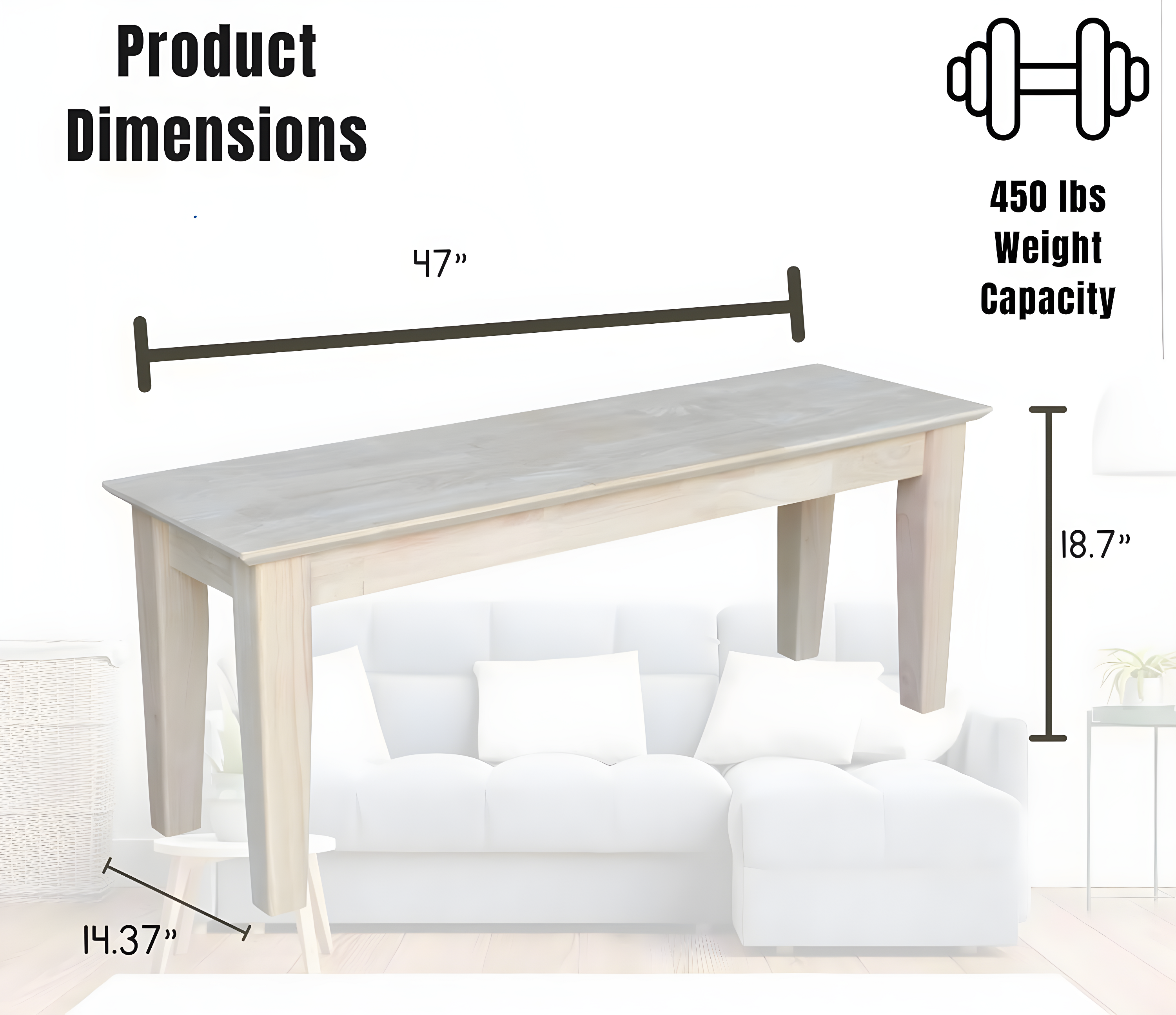 Farmhouse Bench - Unfinished - International Concepts: Hardwood Rectangular Seat for Dining & Bedroom, Seats 2