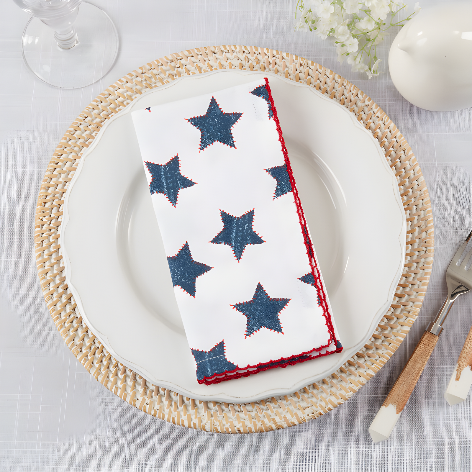 Saro 100% Cotton Geometric Square Napkin (Set of 4)