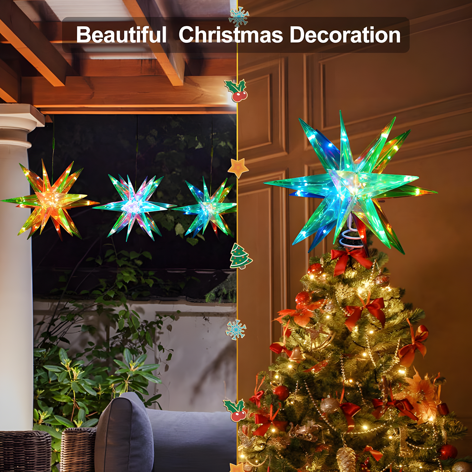 The Holiday Aisle® Christmas Star Tree Topper, 13.8" Xmas Smart Tree Decorations, Crystal-Like 3D Polygonal Shell, App Control LED Christmas Light, Music Sync RGB Color Changing With Remote For Indoor And Outdoor Decor