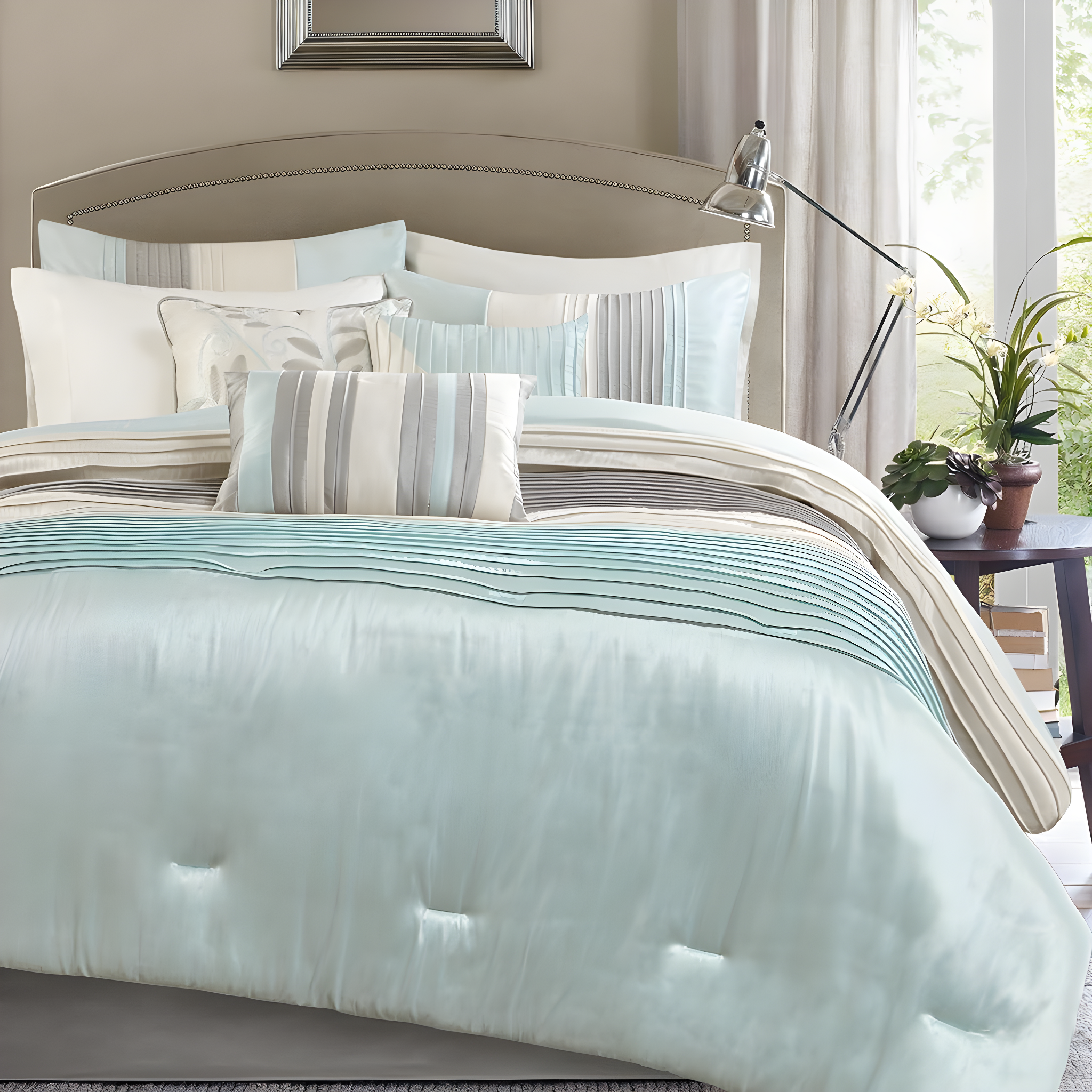 Madison Park Amherst 7 Piece Striped and Pleated Comforter Set