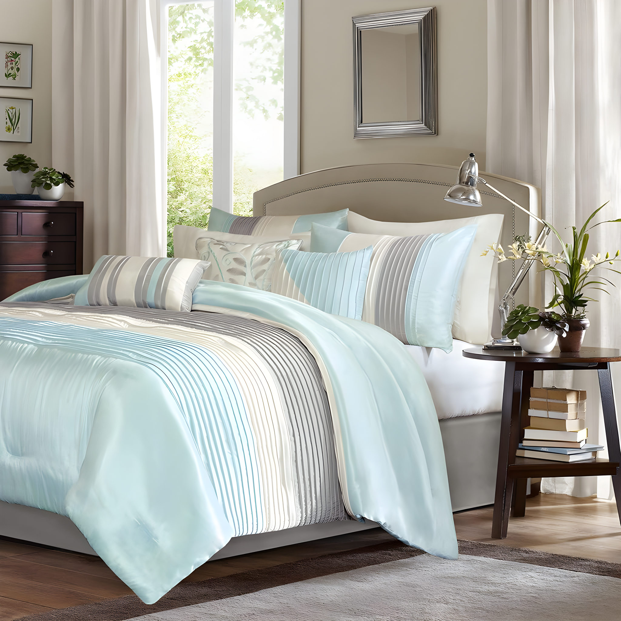 Madison Park Amherst 7 Piece Striped and Pleated Comforter Set