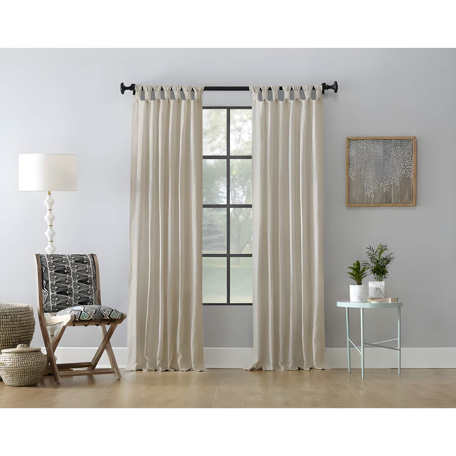 52"X63" Archaeo Light Filtering Washed Cotton Twist Tab Curtain Panel Oat: Modern Window Treatment, Machine Washable
