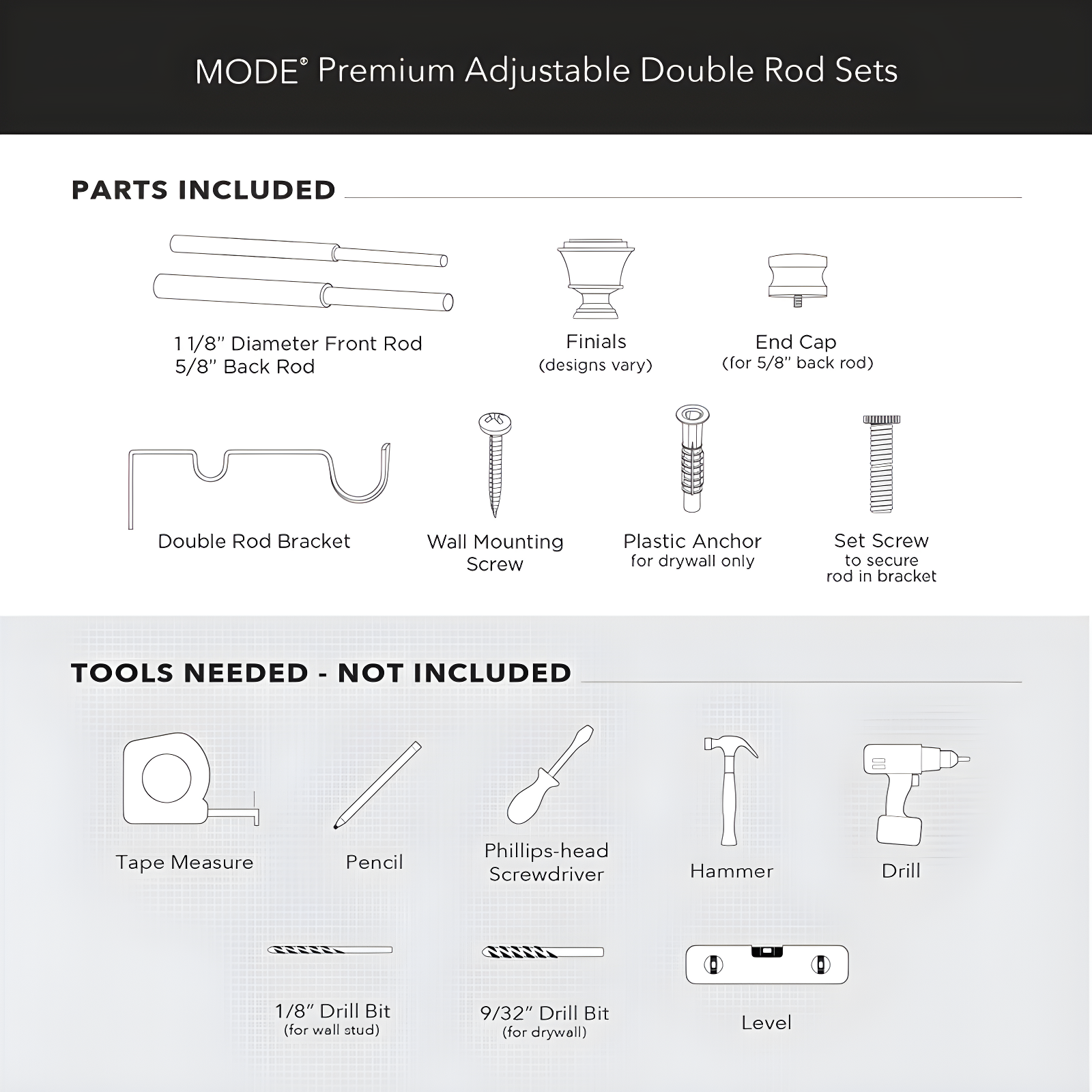 MODE Premium - Double Steel Adjustable Double Curtain Rod