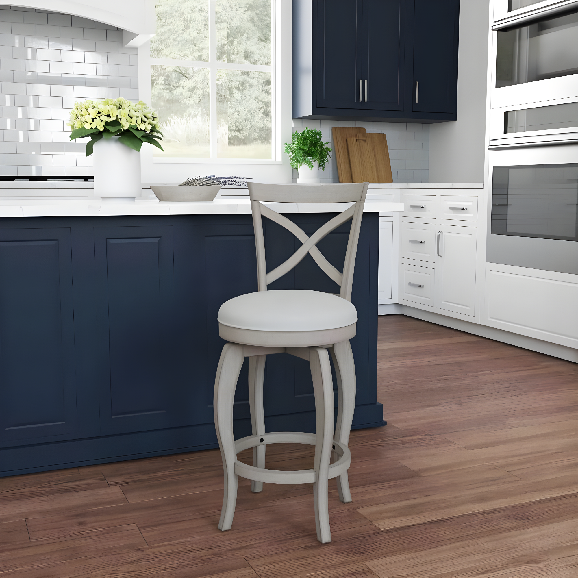 Hillsdale Furniture Ellendale X-Back Wood Padded Swivel Counter Height Stool, Aged Gray