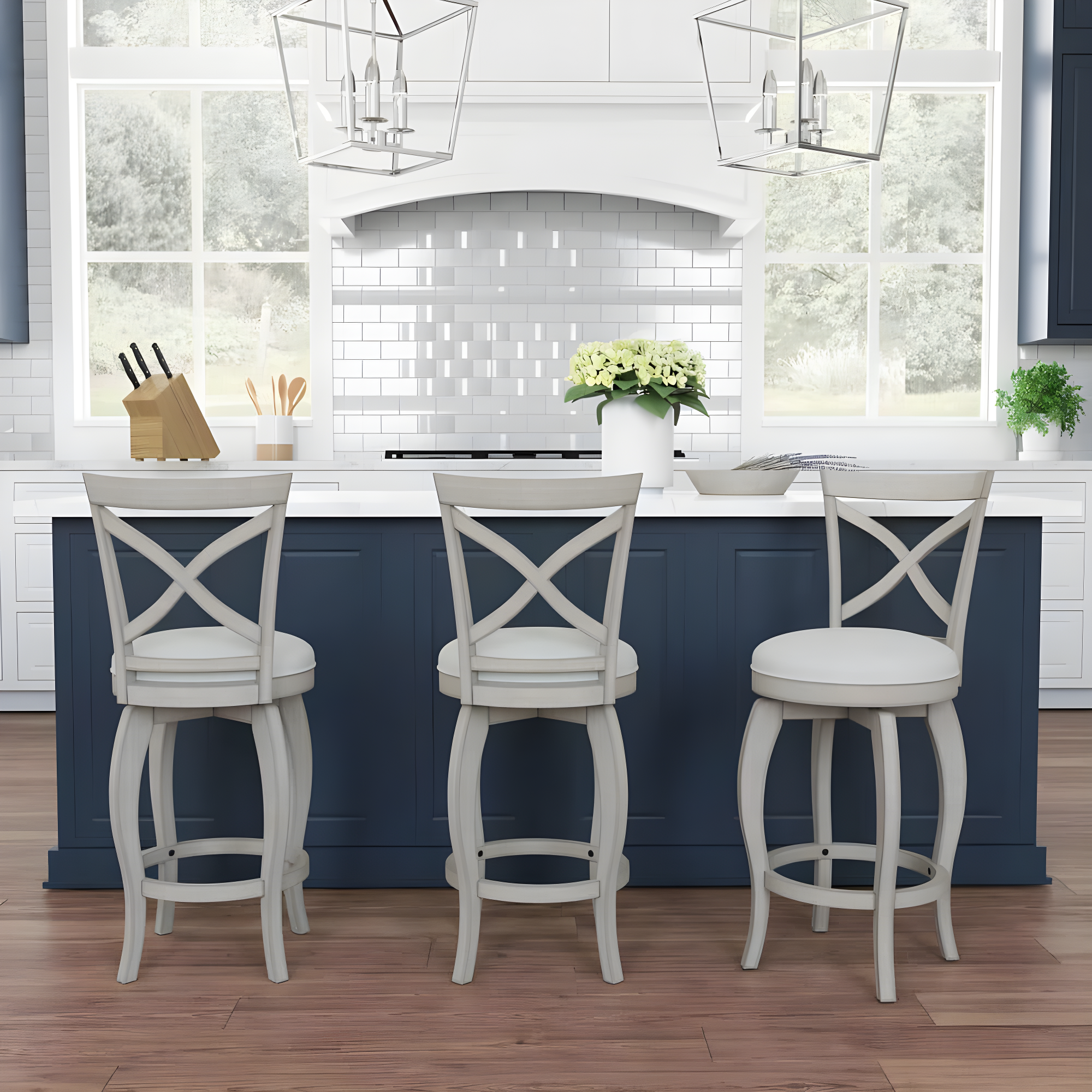 Hillsdale Furniture Ellendale X-Back Wood Padded Swivel Counter Height Stool, Aged Gray
