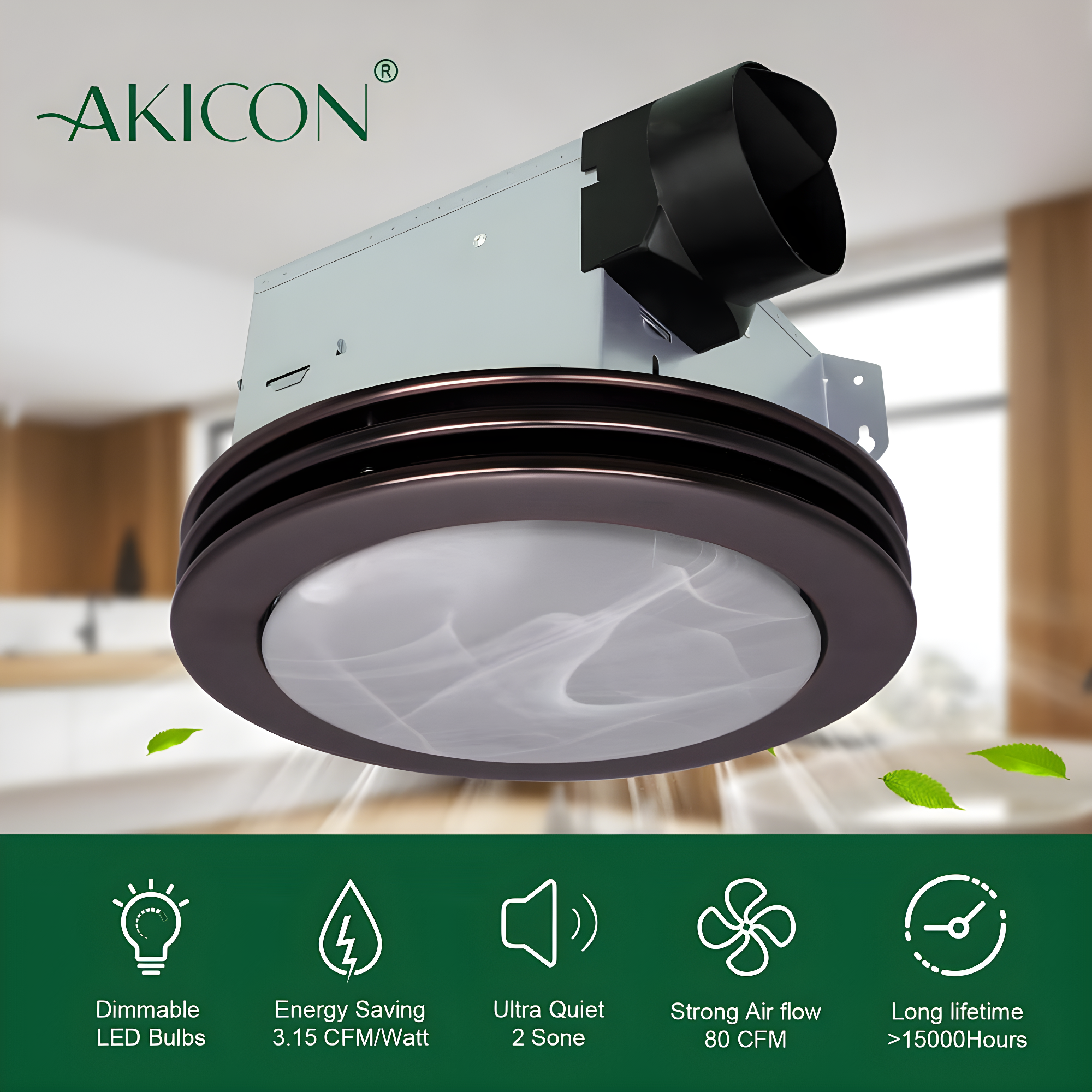 80 CFM Bathroom Fan with LED Light Round Ceiling Exhaust Ventilation Fan