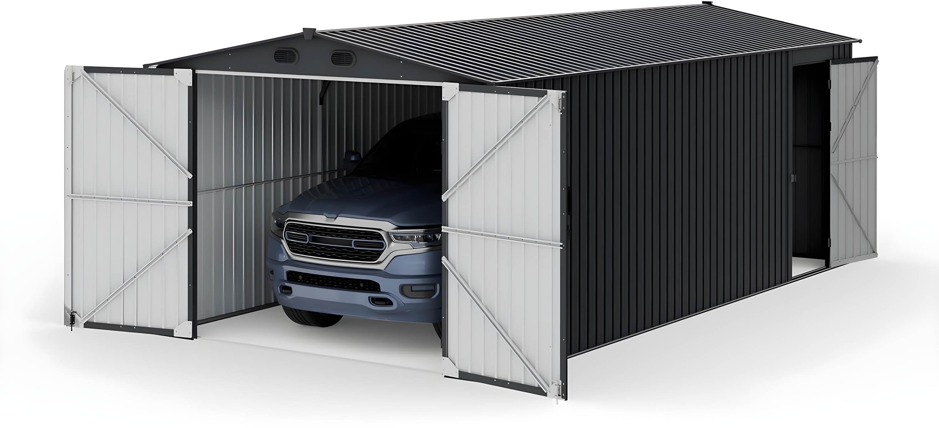 Sunjoy Sunjoy Outdoor Storage Shed 10 x 20 ft. Carport, Patio Metal Utility Large Storage Shed Garage with 2 Doors and 4 Vents, for Car, Truck, Bike, Garbage Can, Tool, Lawnmower