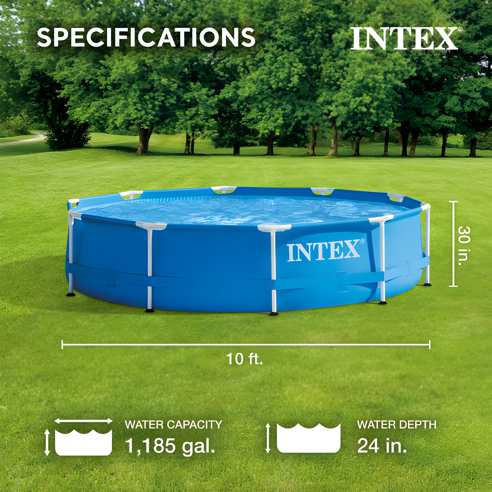 Intex Intex Round Metal Frame Outdoor Backyard Above Ground Swimming Pool
