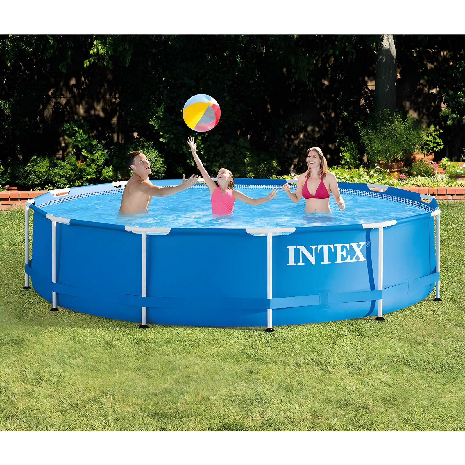 Intex Intex Round Metal Frame Outdoor Backyard Above Ground Swimming Pool