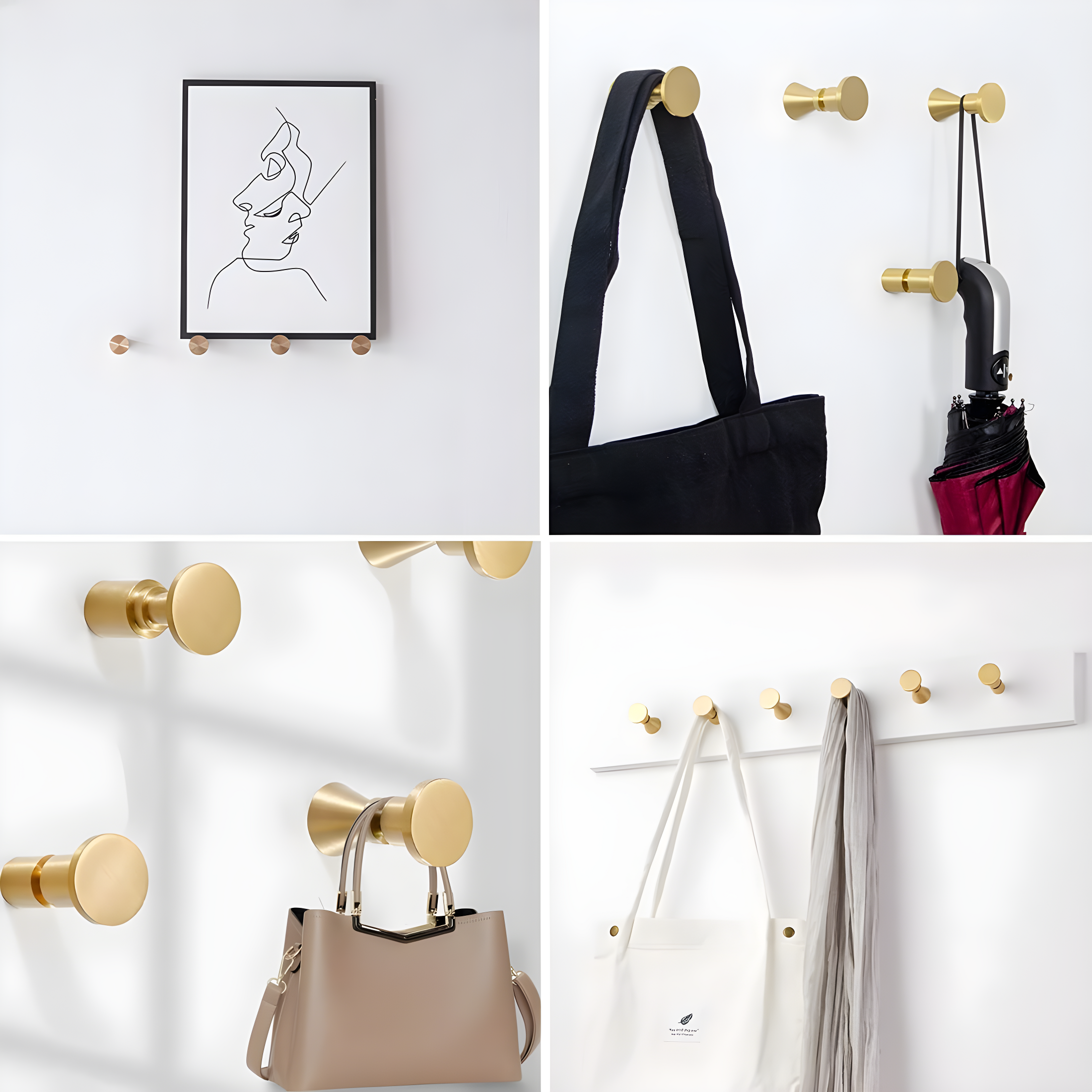 TECI Solid Brass Gold Hooks(2 Pack) Heavy Duty Wall Mounted.Perfect for Purse,Coats, Hats, Bags, Backpacks,Hat,Towel, and More.Available for Clothing Store, Hotel, Cafe, TC005D