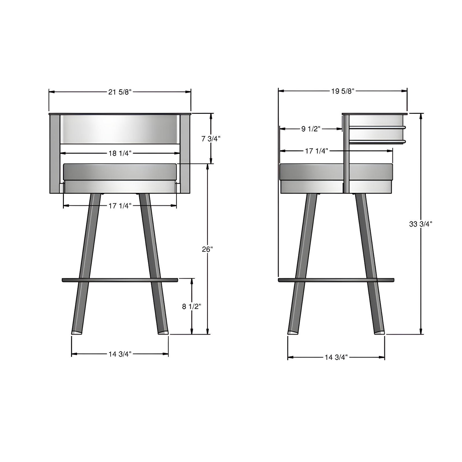 Amisco Browser Upholstered Counter Height Barstool Gray/Black: 10-Year Warranty, Steel Frame, Polyester