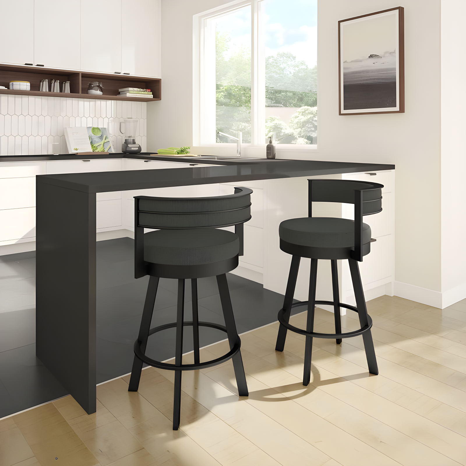 Amisco Browser Upholstered Counter Height Barstool Gray/Black: 10-Year Warranty, Steel Frame, Polyester