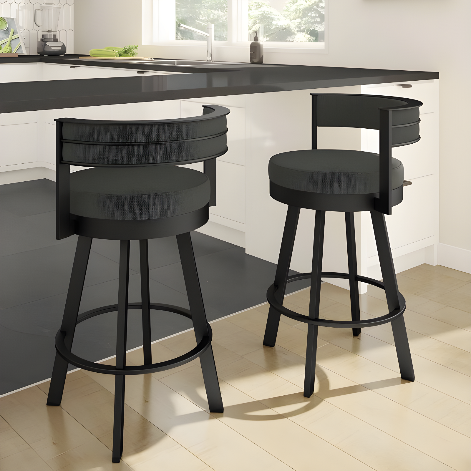 Amisco Browser Upholstered Counter Height Barstool Gray/Black: 10-Year Warranty, Steel Frame, Polyester