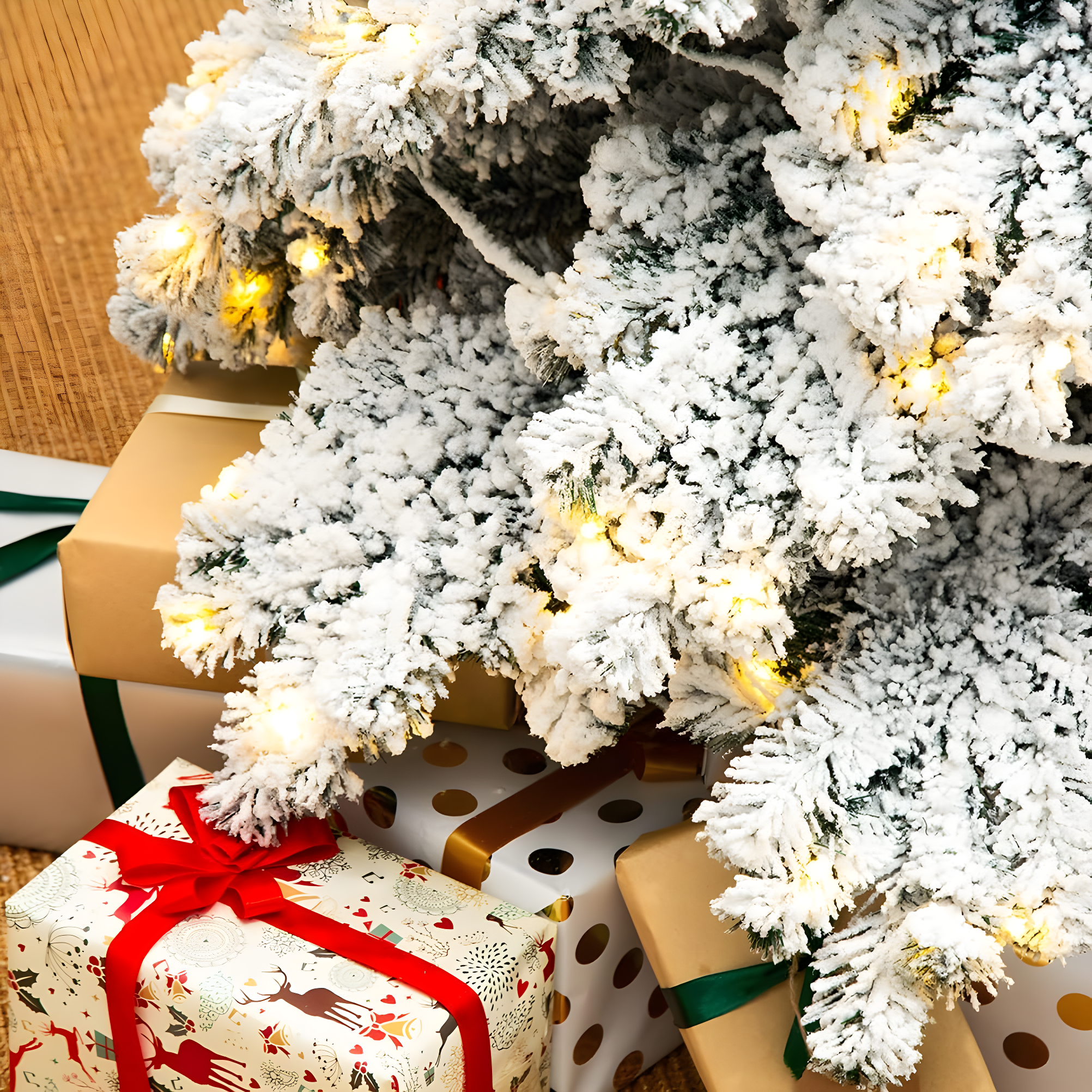 7.5ft Flocked Spruce Christmas Tree with Warm White LED Lights