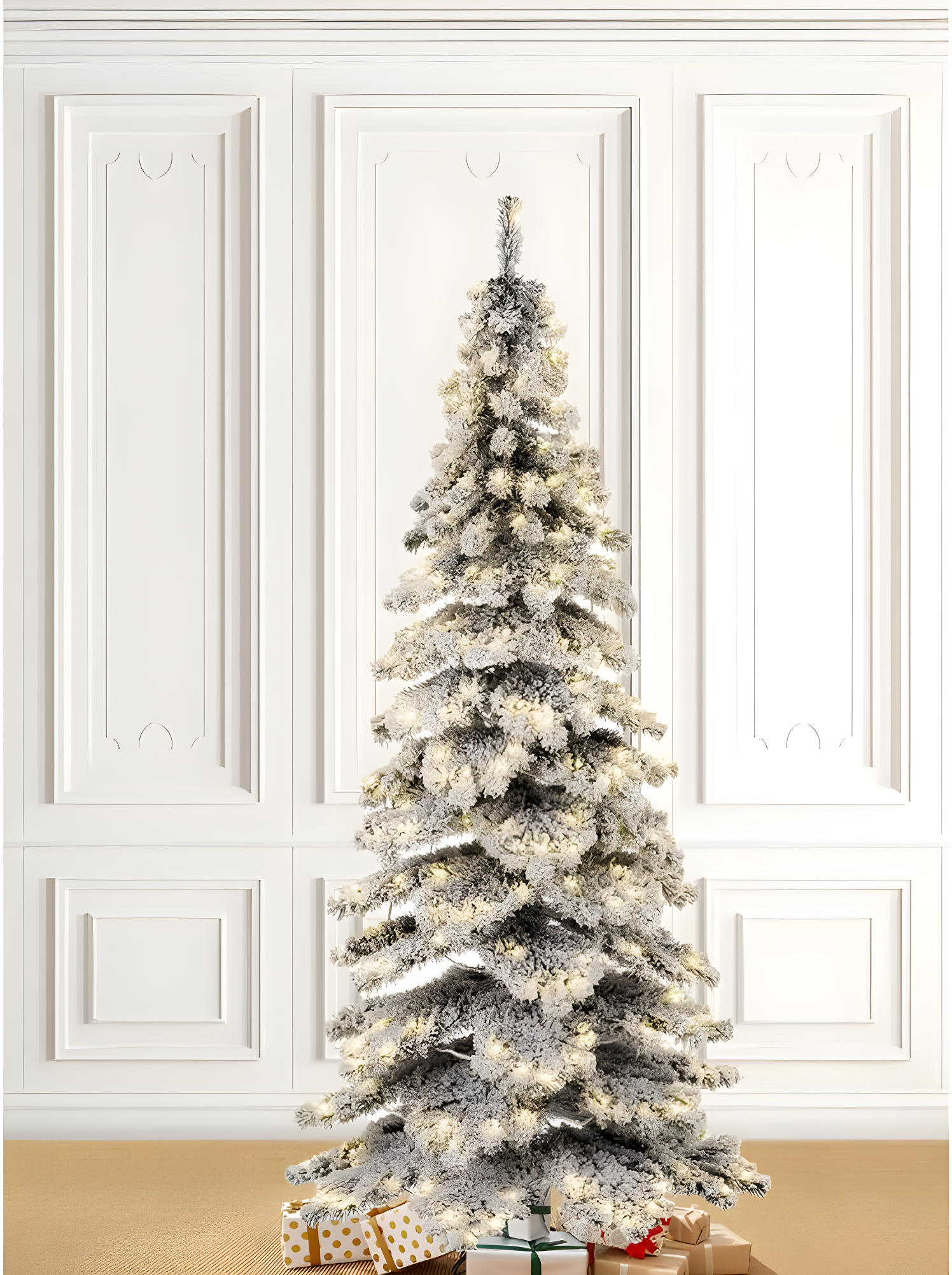 7.5ft Flocked Spruce Christmas Tree with Warm White LED Lights