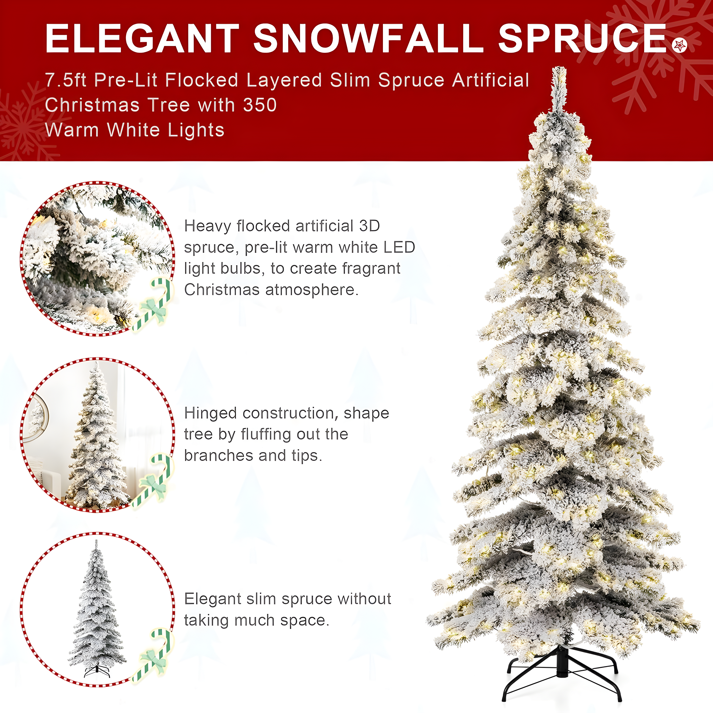 7.5ft Flocked Spruce Christmas Tree with Warm White LED Lights