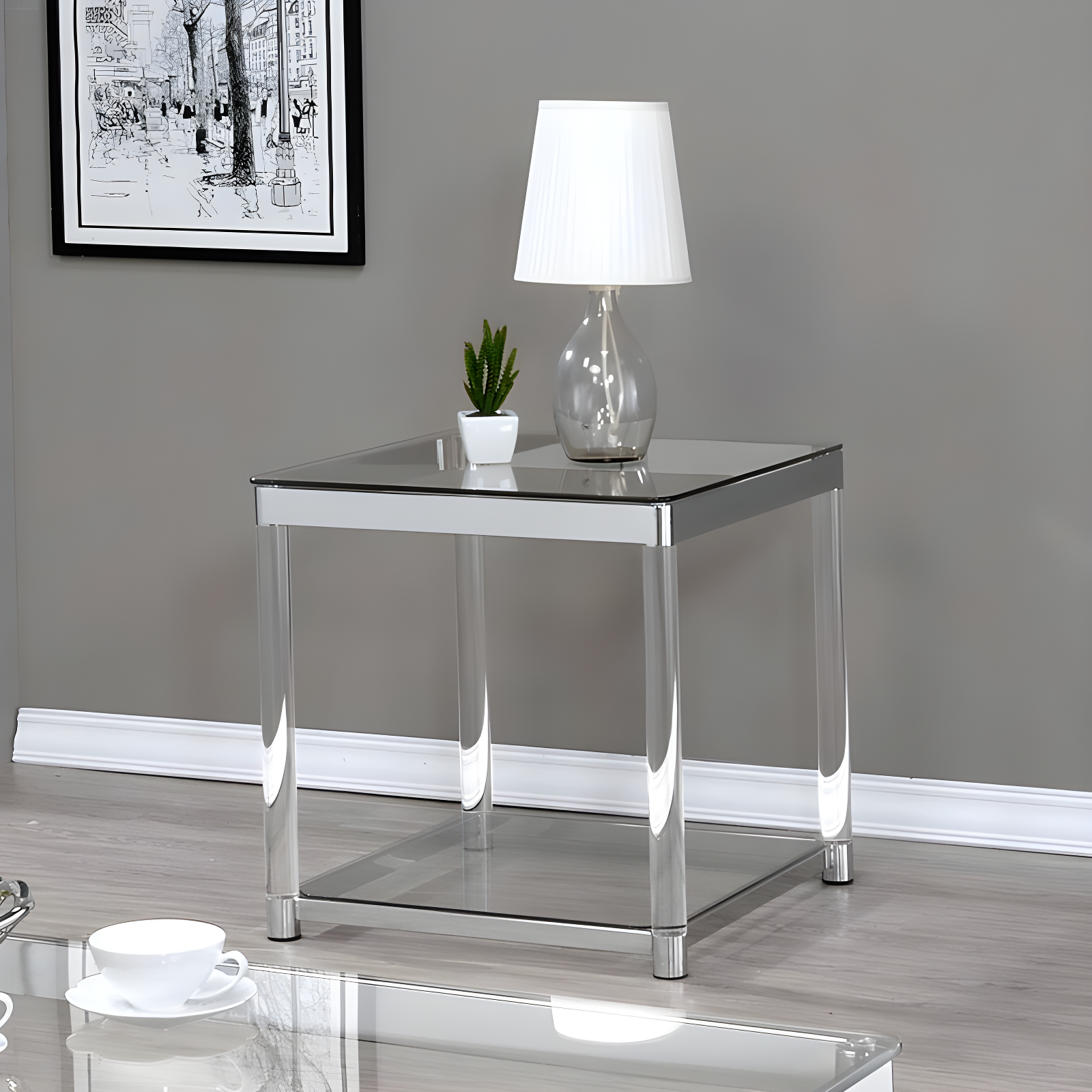 Anne Acrylic End Table with Glass Top and Shelf Chrome - Coaster