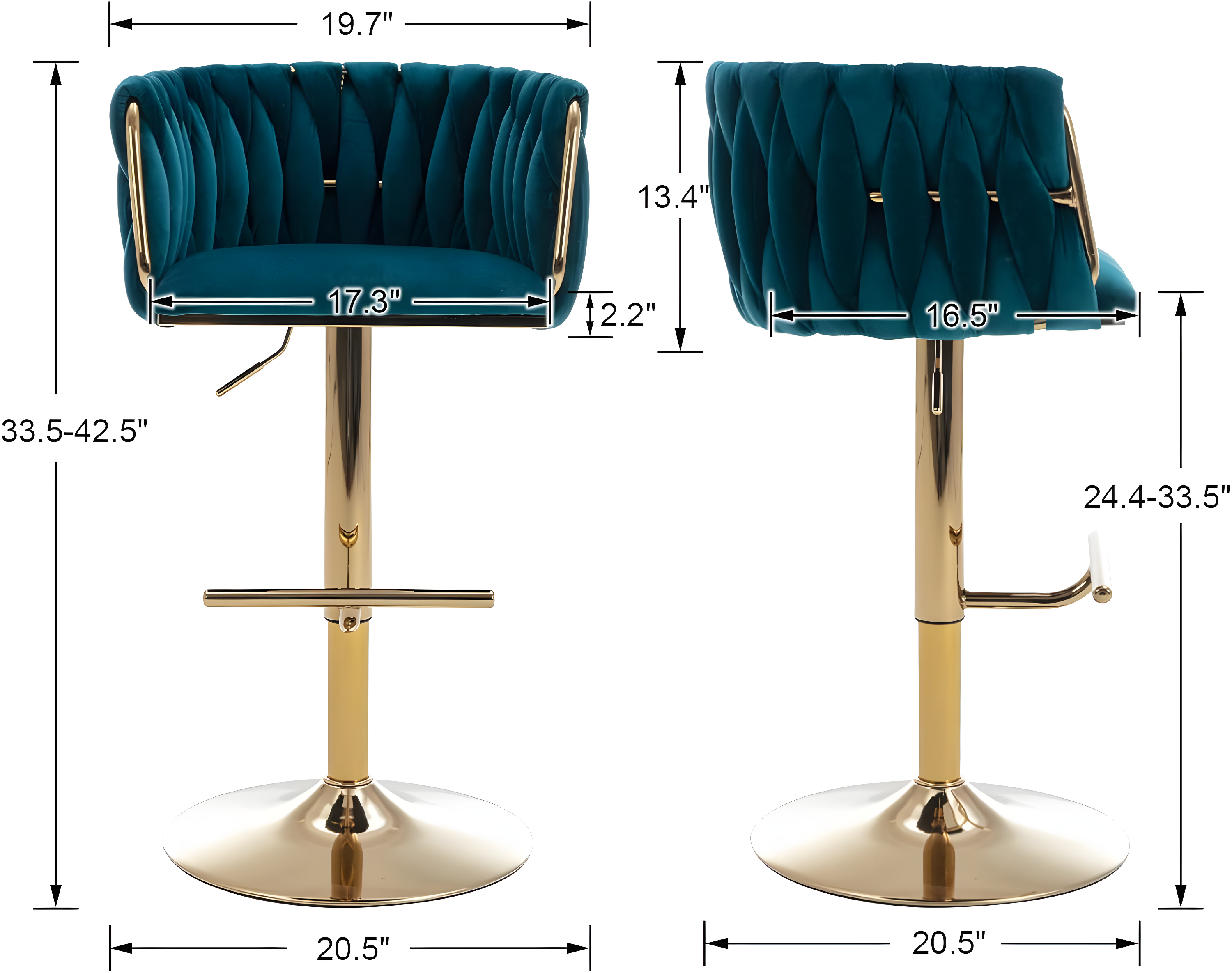 Everly Quinn Swivel Adjustable Height Bar Stool Modern Velvet Barstool with Barrel Back Kitchen Island Counter Bar Chair with Golden Base