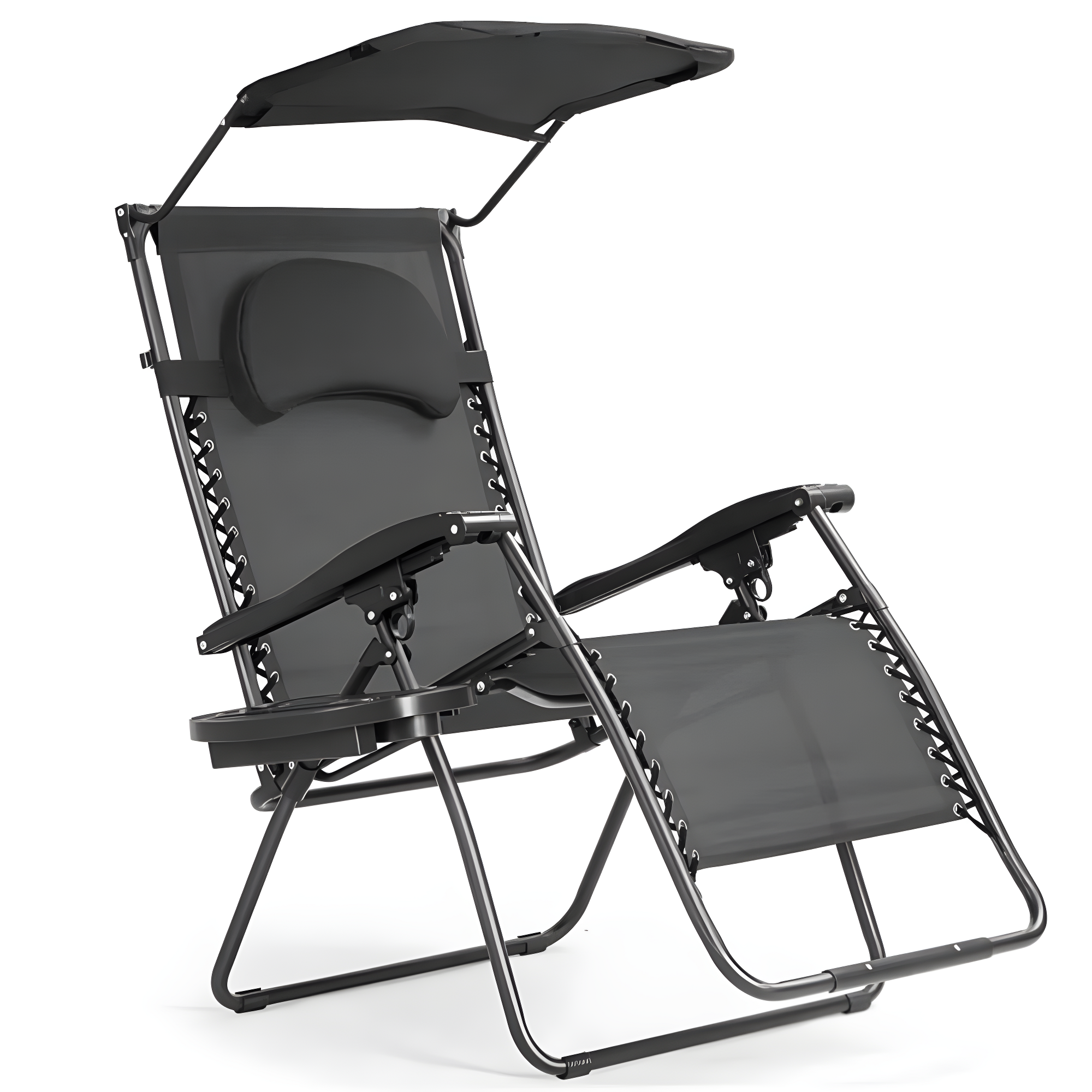 Arlmont & Co. Outdoor Folding Recliner Lounge Chair with Shade Canopy And Cup Holder
