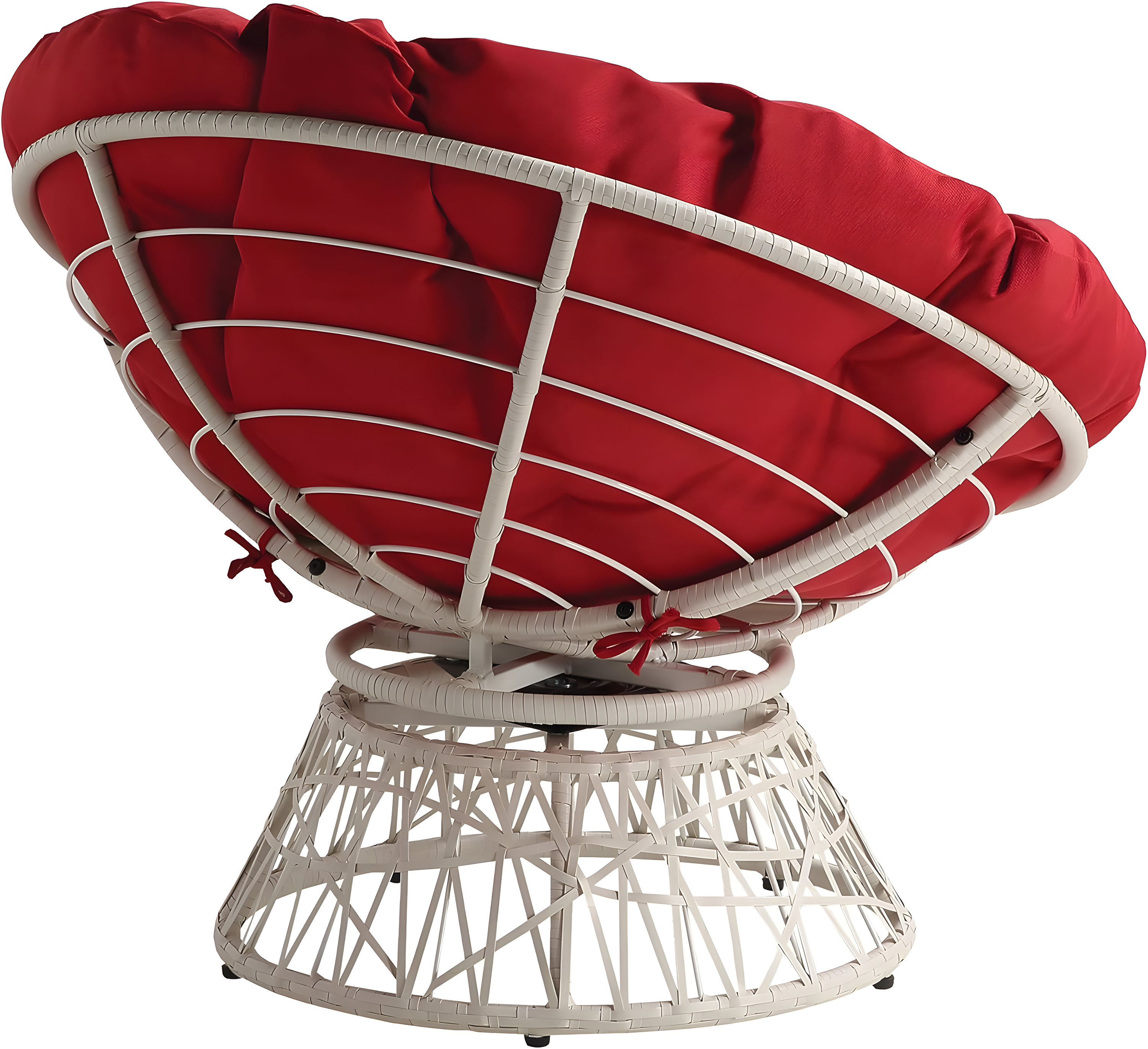 Papasan Chair with Red Round Fabric Pillow Cushion and Cream Wicker Weave
