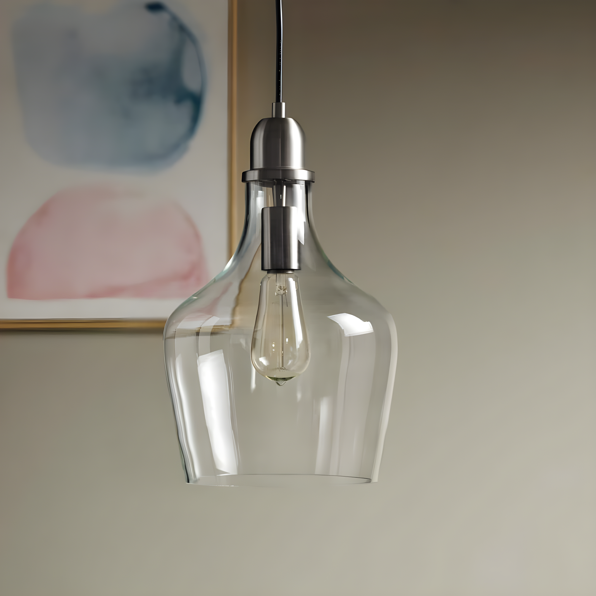 Hampton Hill Auburn 1-Light Transitional Metal and Glass Pendant in Bronze/Clear