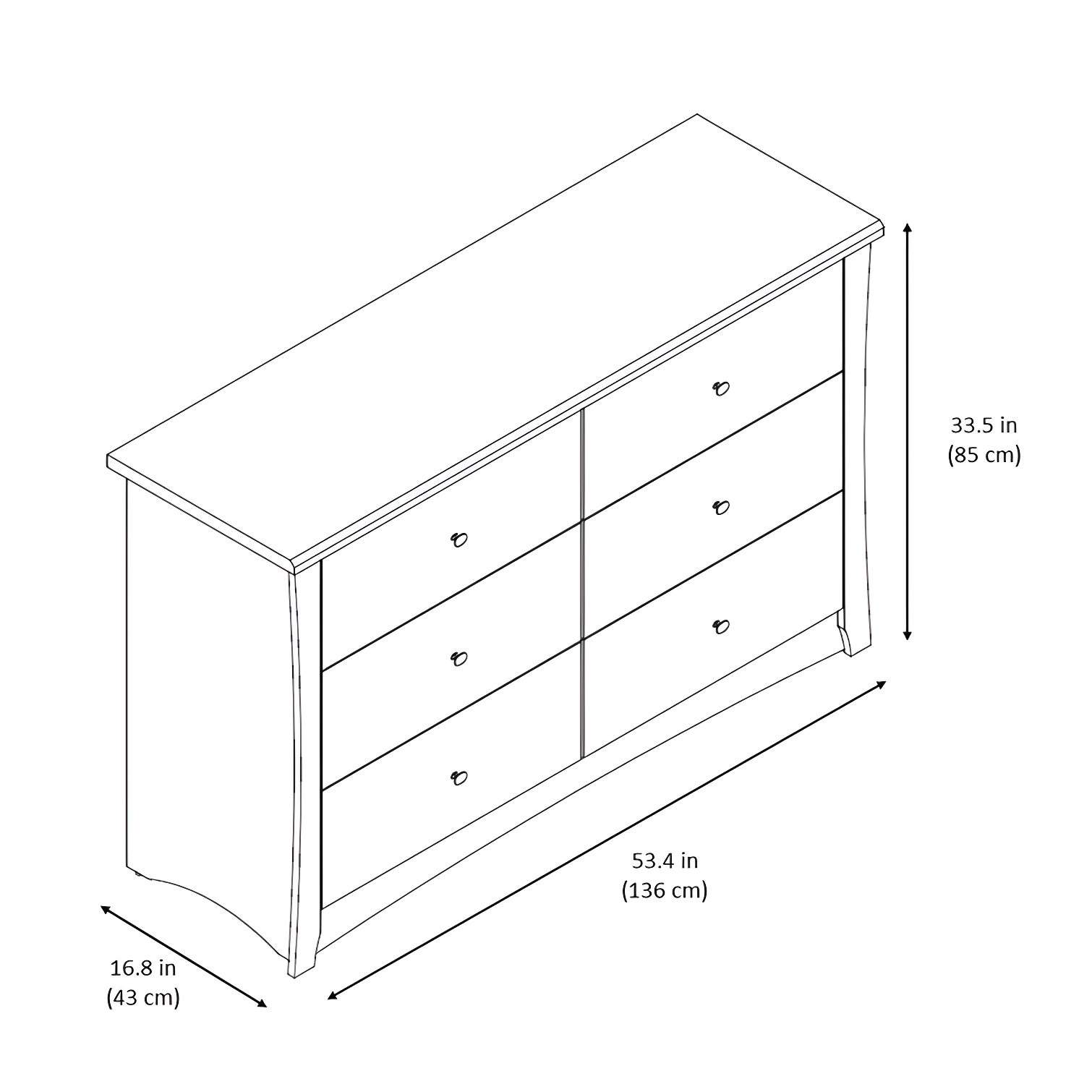 Crescent 6 Drawer Double Dresser