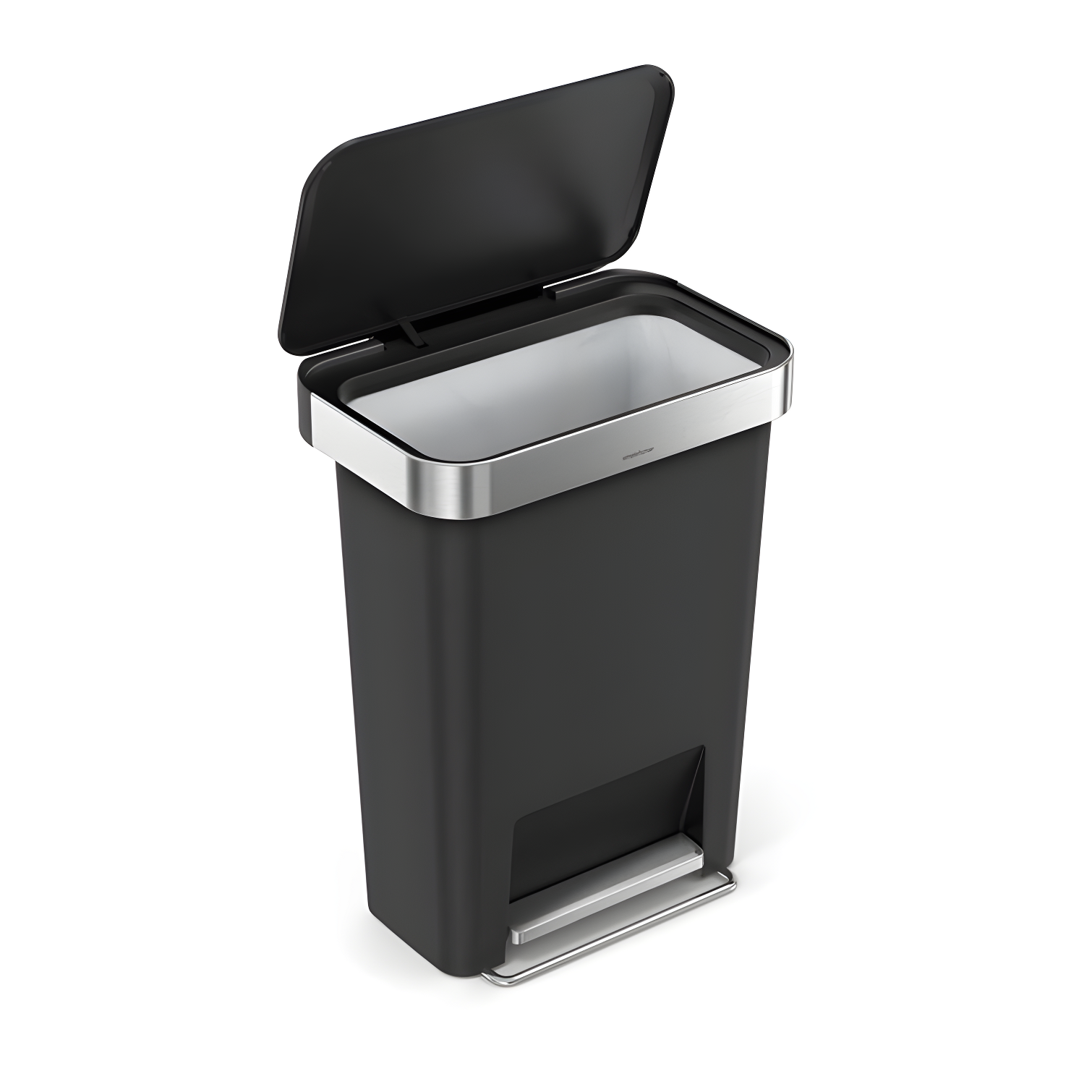 Simplehuman 45 Liter Rectangular Kitchen Trash Can with Liner Pocket, Black Plastic