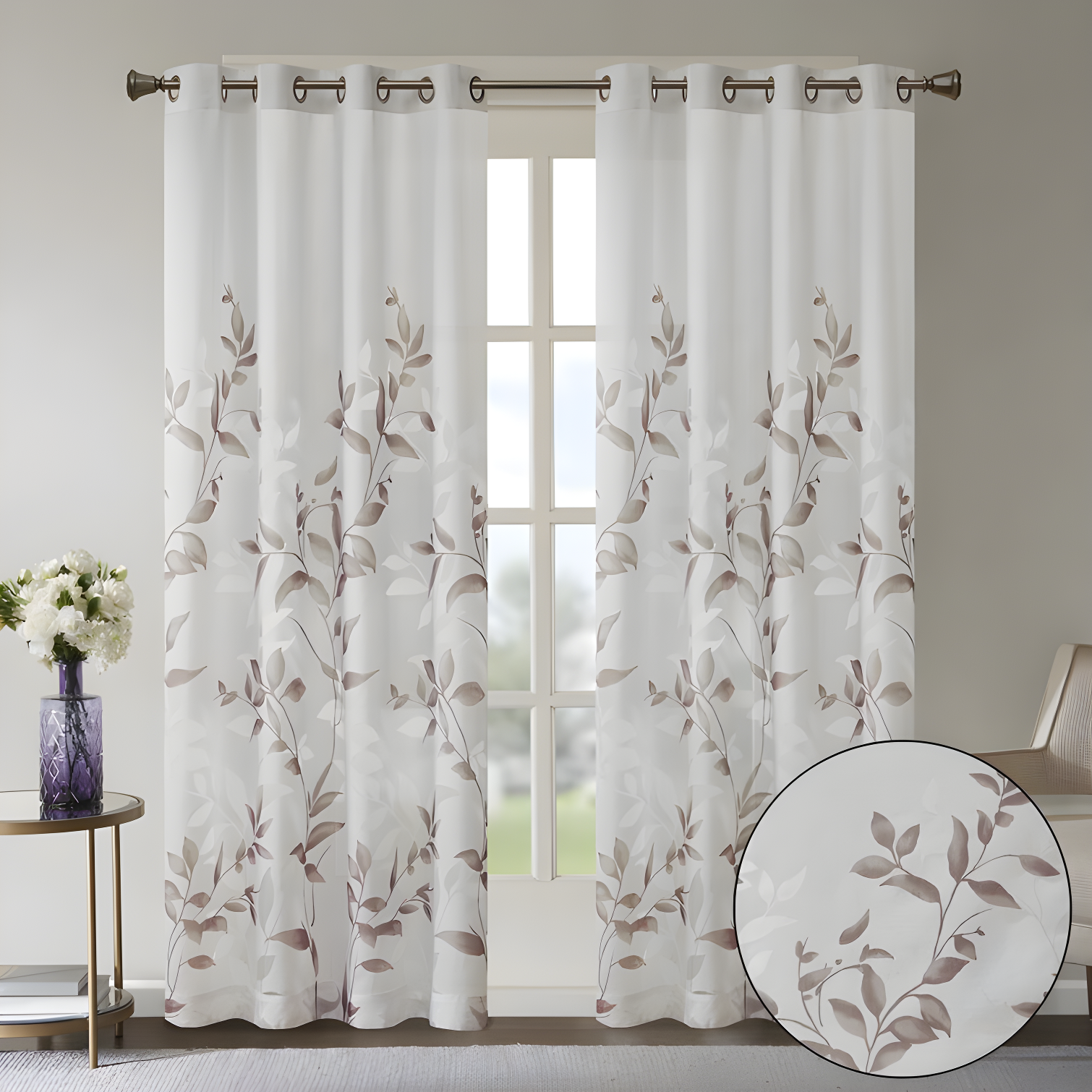 Madison Park Cecily Floral Printed Burnout Sheer Grommet Single Curtain Panel
