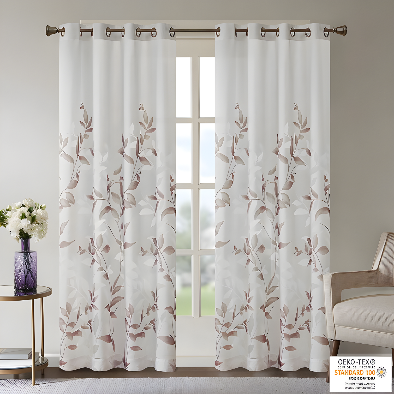 Madison Park Cecily Floral Printed Burnout Sheer Grommet Single Curtain Panel