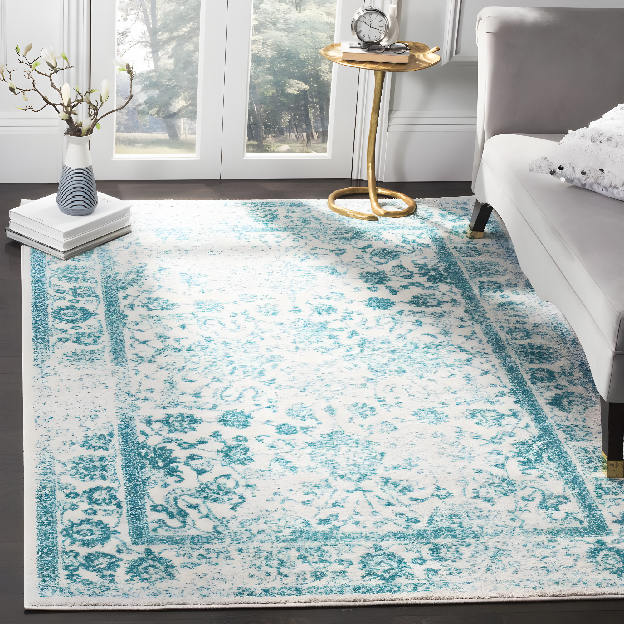 Adirondack ADR109 Machine Made Indoor Area Rug - Ivory/Teal - 5'-1"x7'-6" - Safavieh