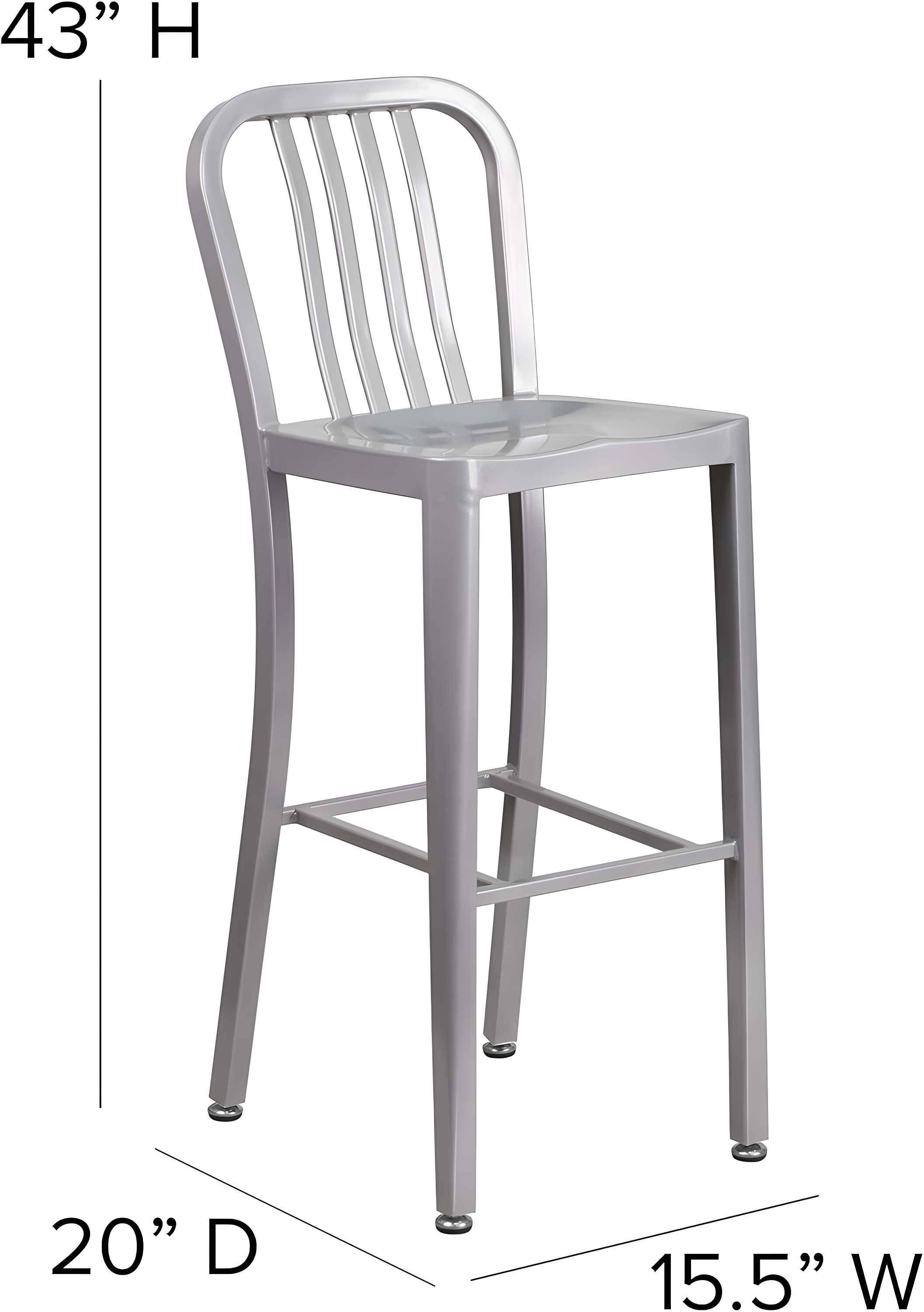 Flash Furniture Commercial Grade 30" High Silver Metal Indoor-Outdoor Barstool with Vertical Slat Back