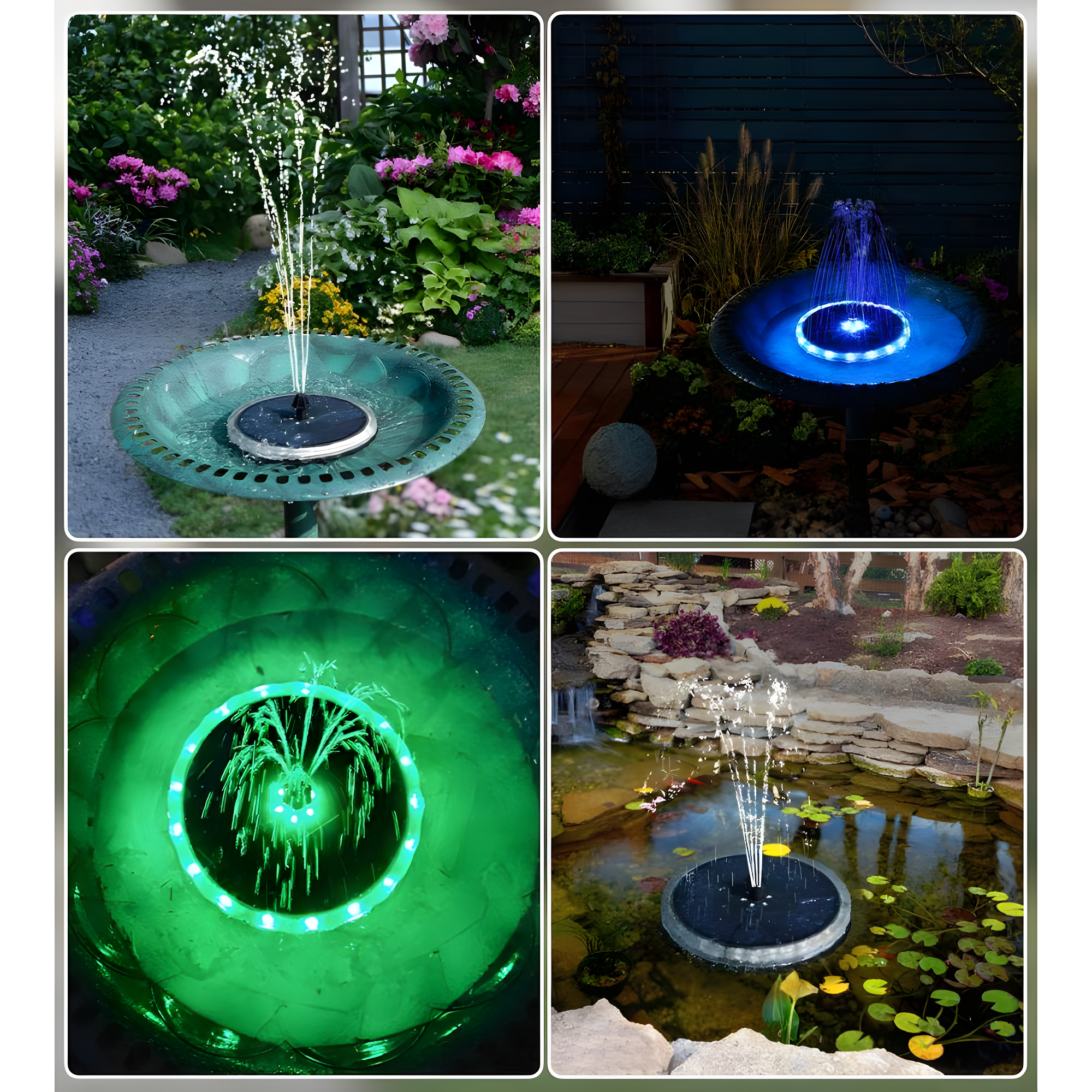 Solar Fountain Matte Panel with 4000 mAH Battery, 4W Bird Bath Fountains Solar Power with 8 Nozzles, Floating Solar Fountain Pump for Bird Bath, Garden, Pond, Outdoor (Color Change)