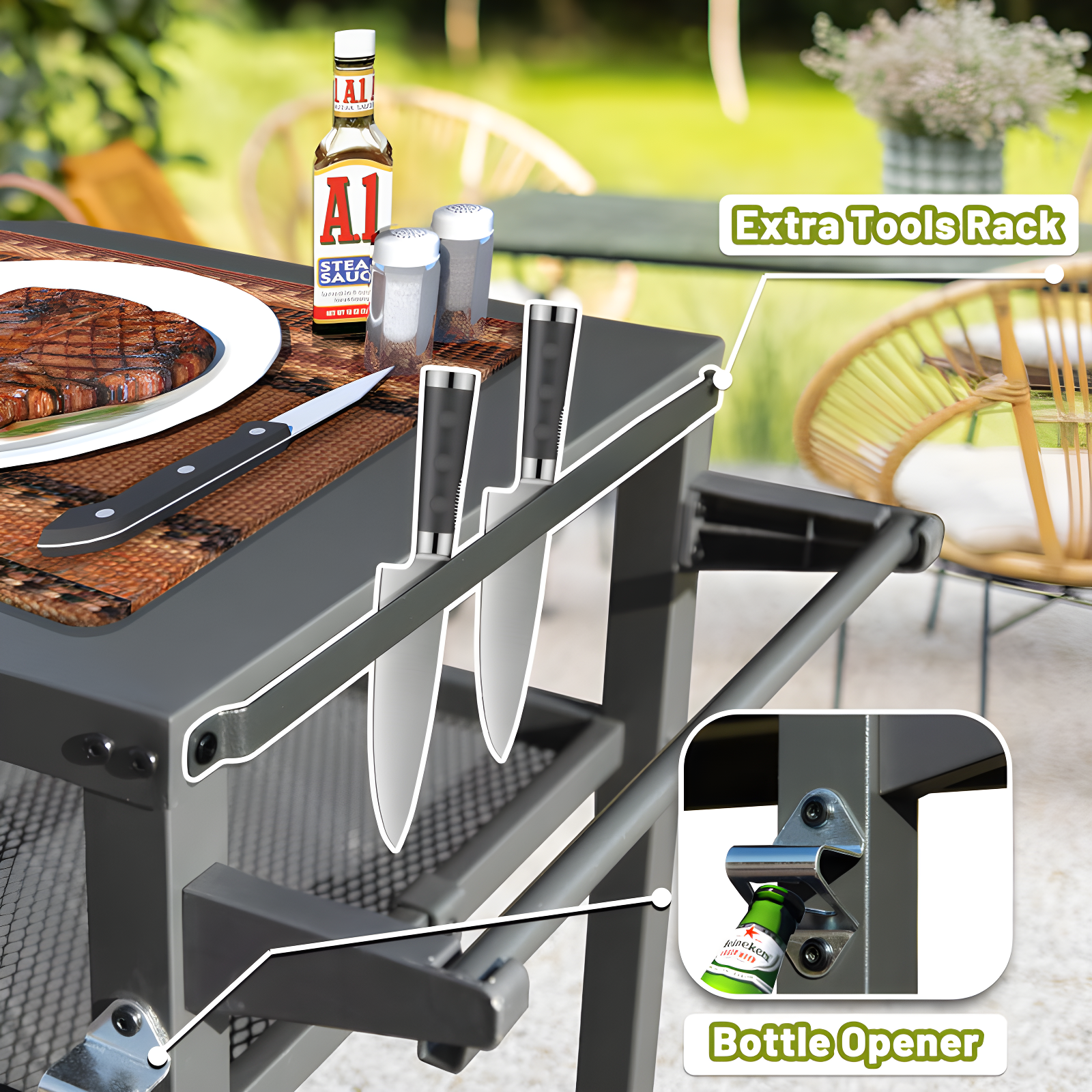 GZMWON 3-Shelf Outdoor Grill Table, Grill Cart Outdoor With Wheels, Pizza Oven Table And Food Prep Table, Blackstone Table Grill Stand  Blackstone Griddle  Outside BBQ